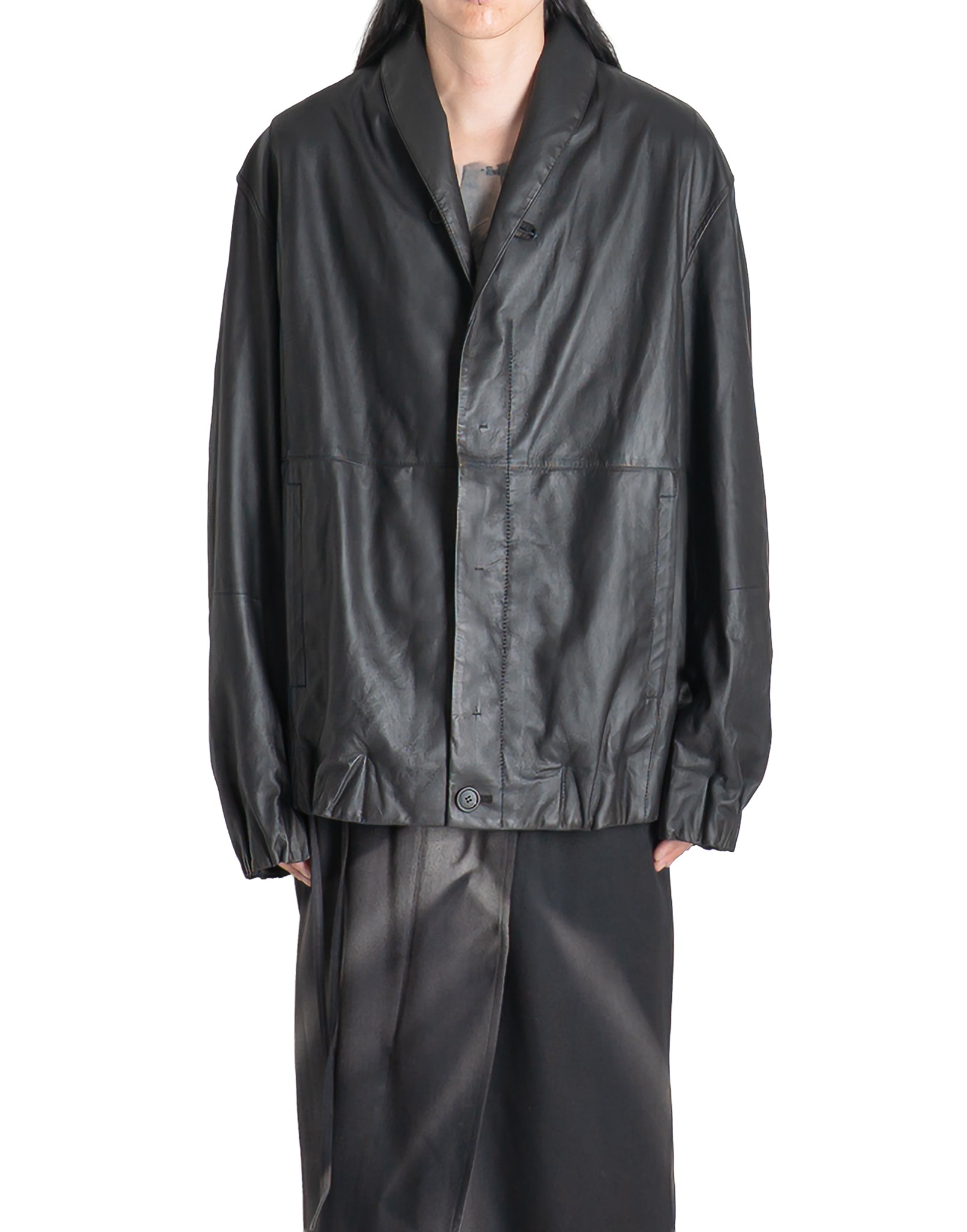 JiyongKim - x LANSMERE SHAWL-COLLAR LEATHER BOMBER - 082plus