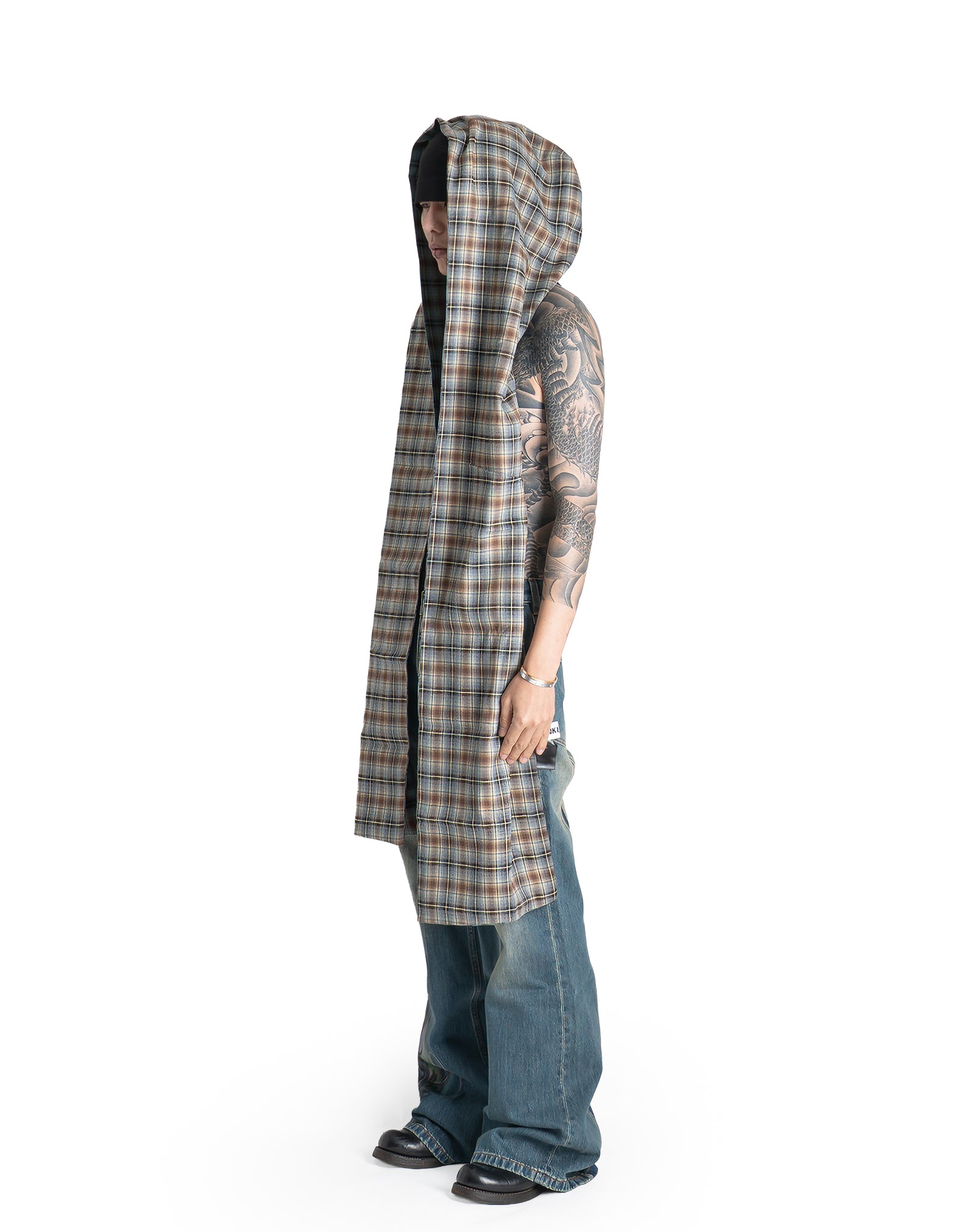 SANKUANZ - PLAID GRAFFITI PRINT REVERSIBLE HOODED SCARF - 082plus