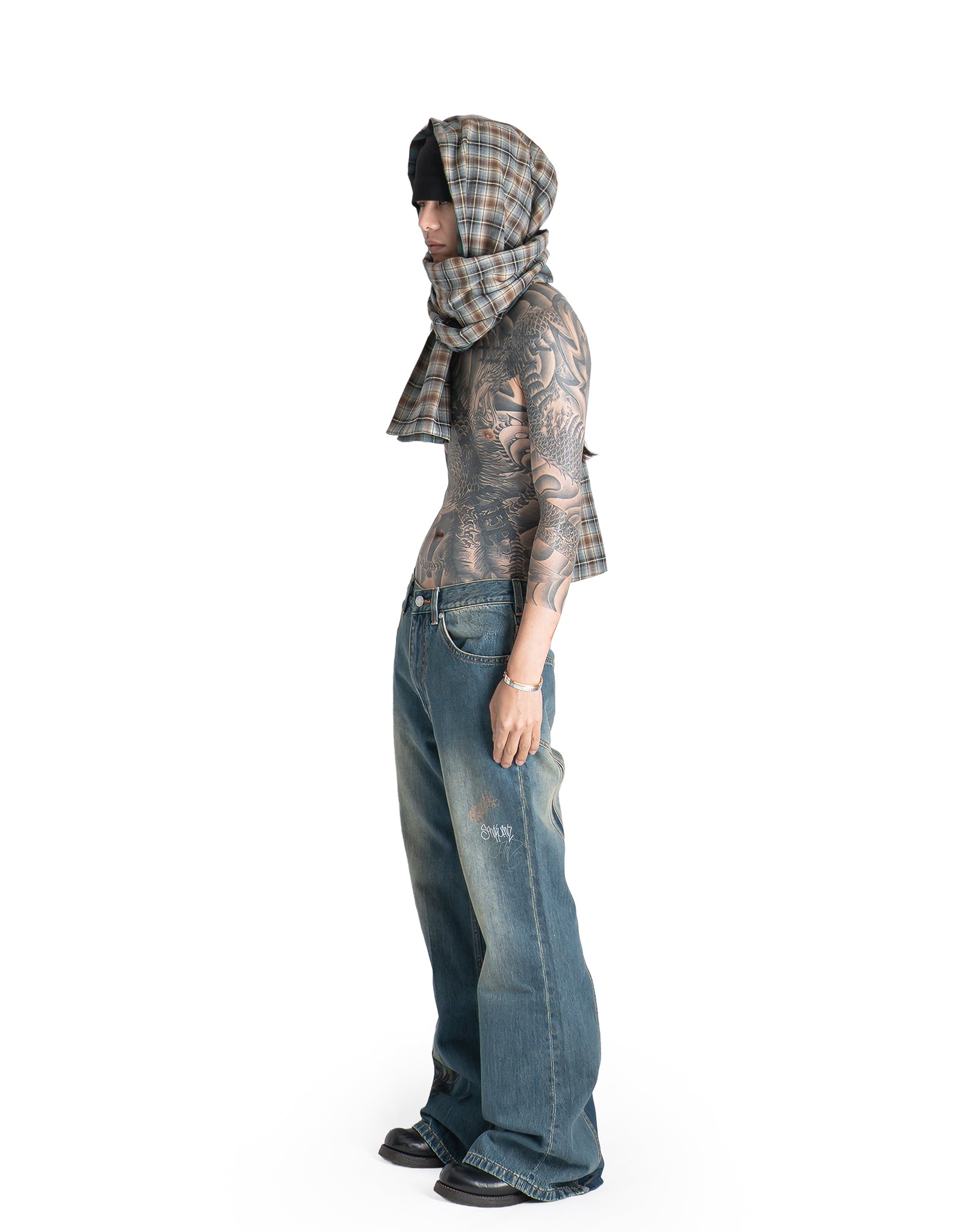 SANKUANZ - PLAID GRAFFITI PRINT REVERSIBLE HOODED SCARF - 082plus