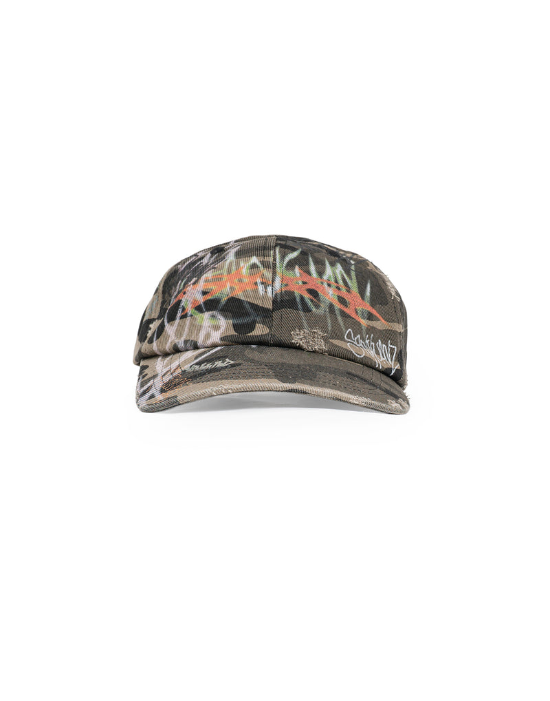 SANKUANZ - GRAFFITI PRINT CAMO DISTRESSED WORN BASEBALL CAP - 082plus
