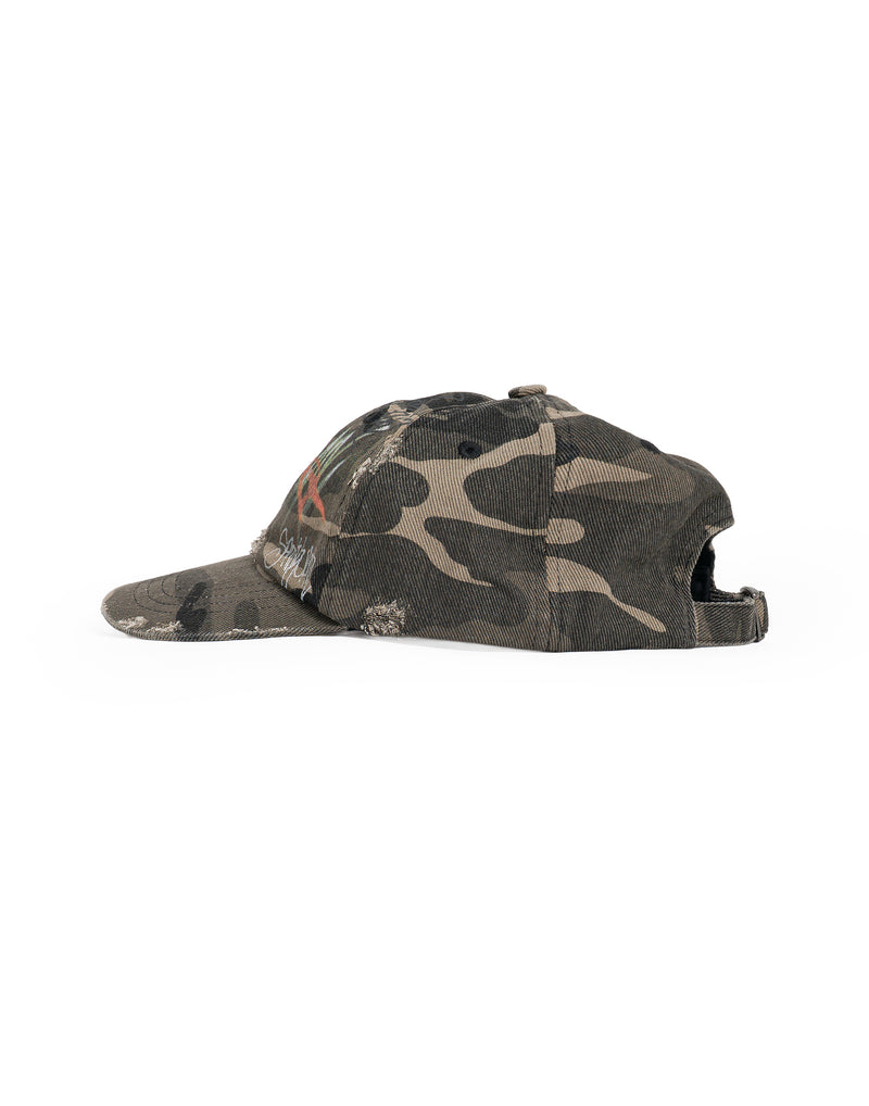 SANKUANZ - GRAFFITI PRINT CAMO DISTRESSED WORN BASEBALL CAP - 082plus