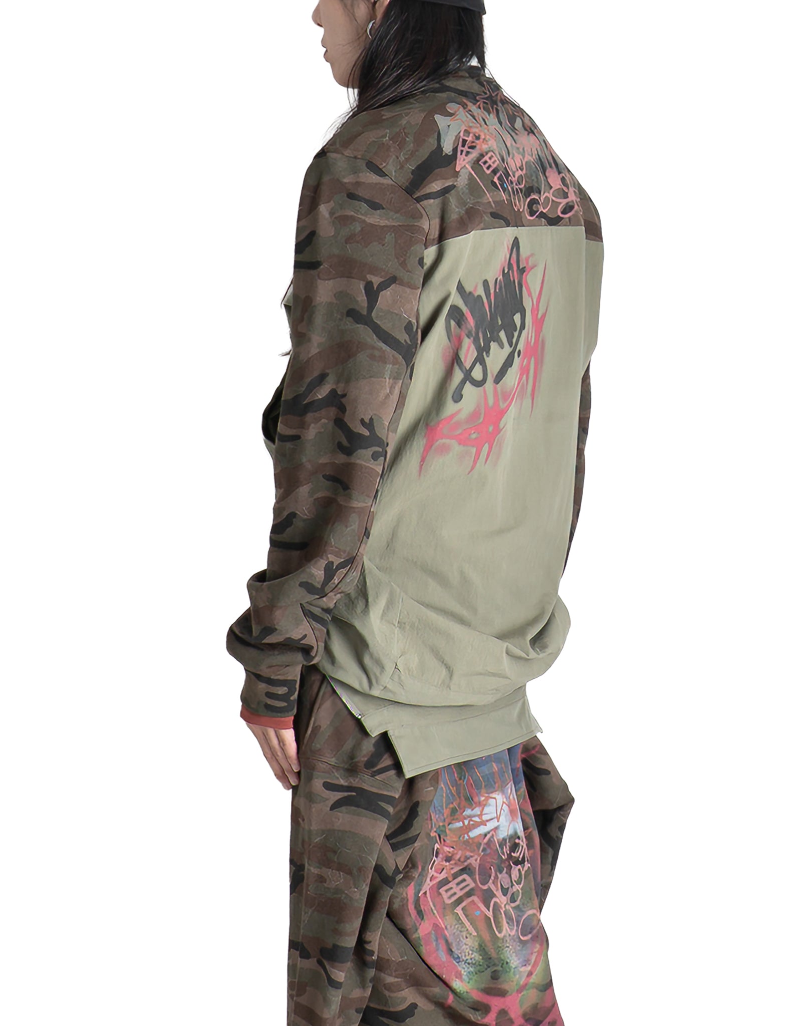 SANKUANZ - GRAFFITI PRINT SPLICED CAMO JACKET - 082plus