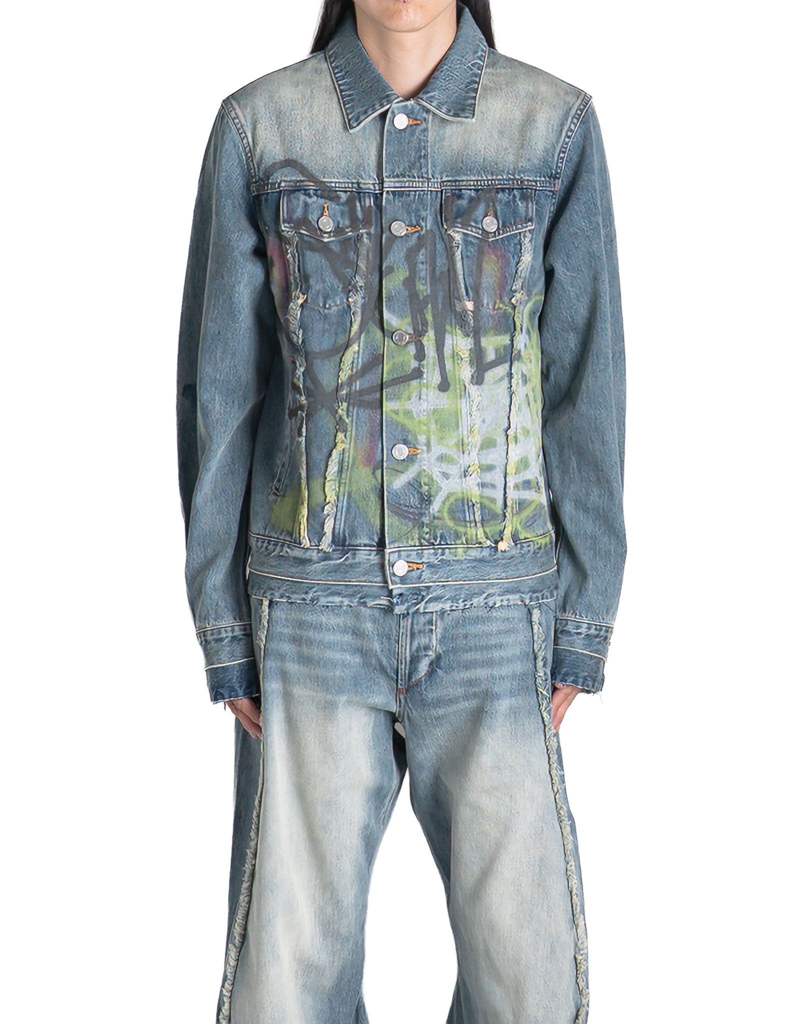 SANKUANZ - WASHED GRAFFITI PRINT SLIM-FIT DENIM JACKET - 082plus