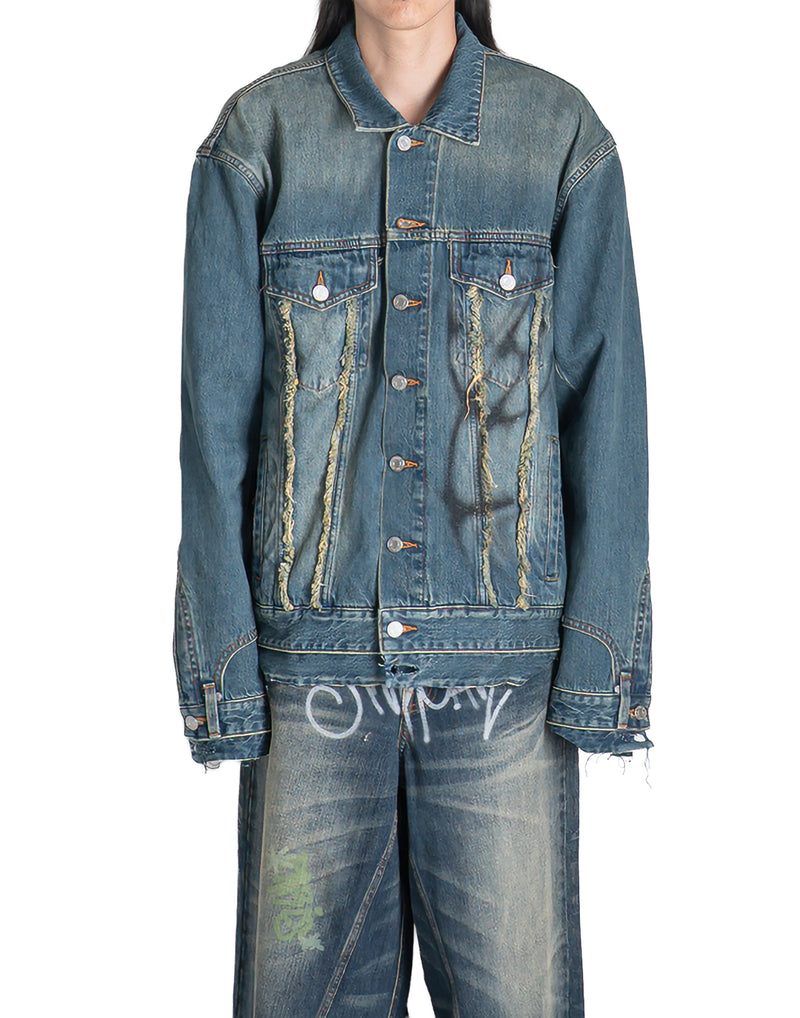 SANKUANZ - WASHED GRAFFITI PRINT LOOSE-FIT DENIM JACKET - 082plus