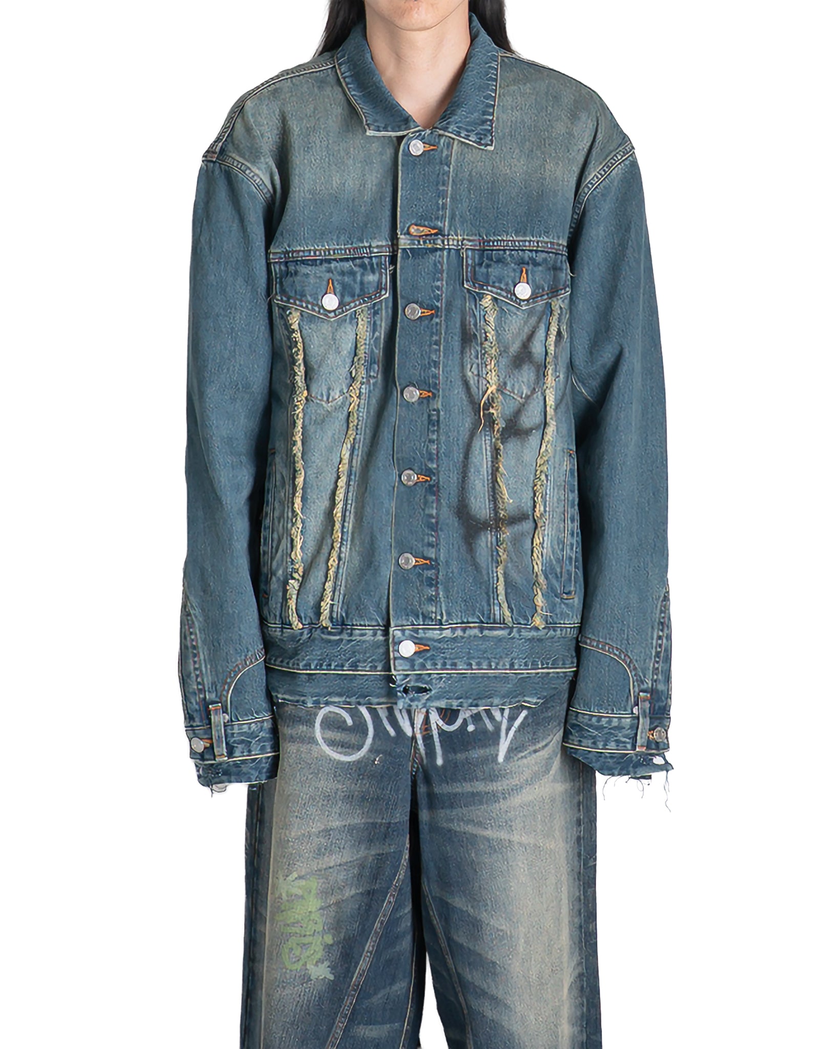 SANKUANZ - WASHED GRAFFITI PRINT LOOSE-FIT DENIM JACKET - 082plus