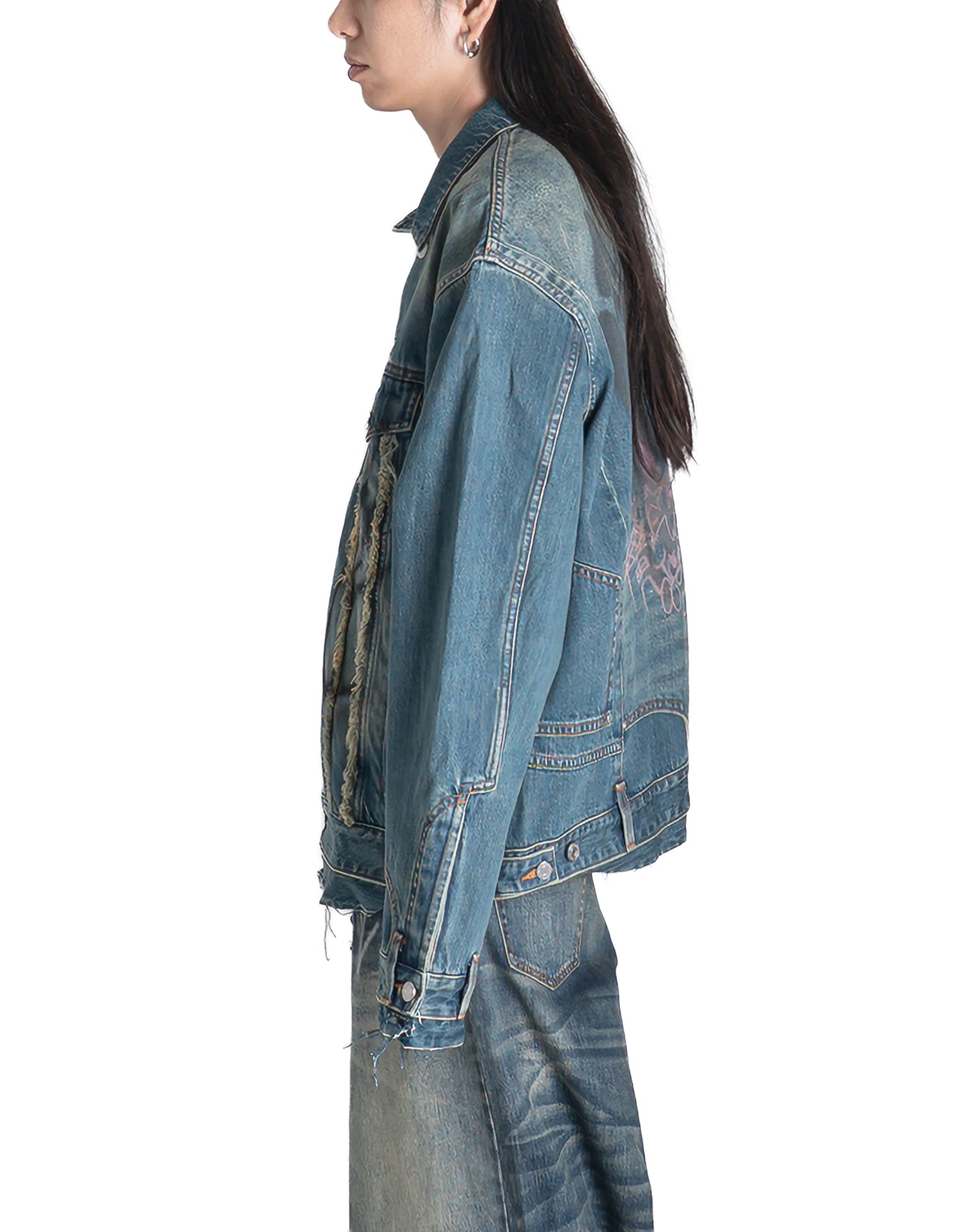 SANKUANZ - WASHED GRAFFITI PRINT LOOSE-FIT DENIM JACKET - 082plus