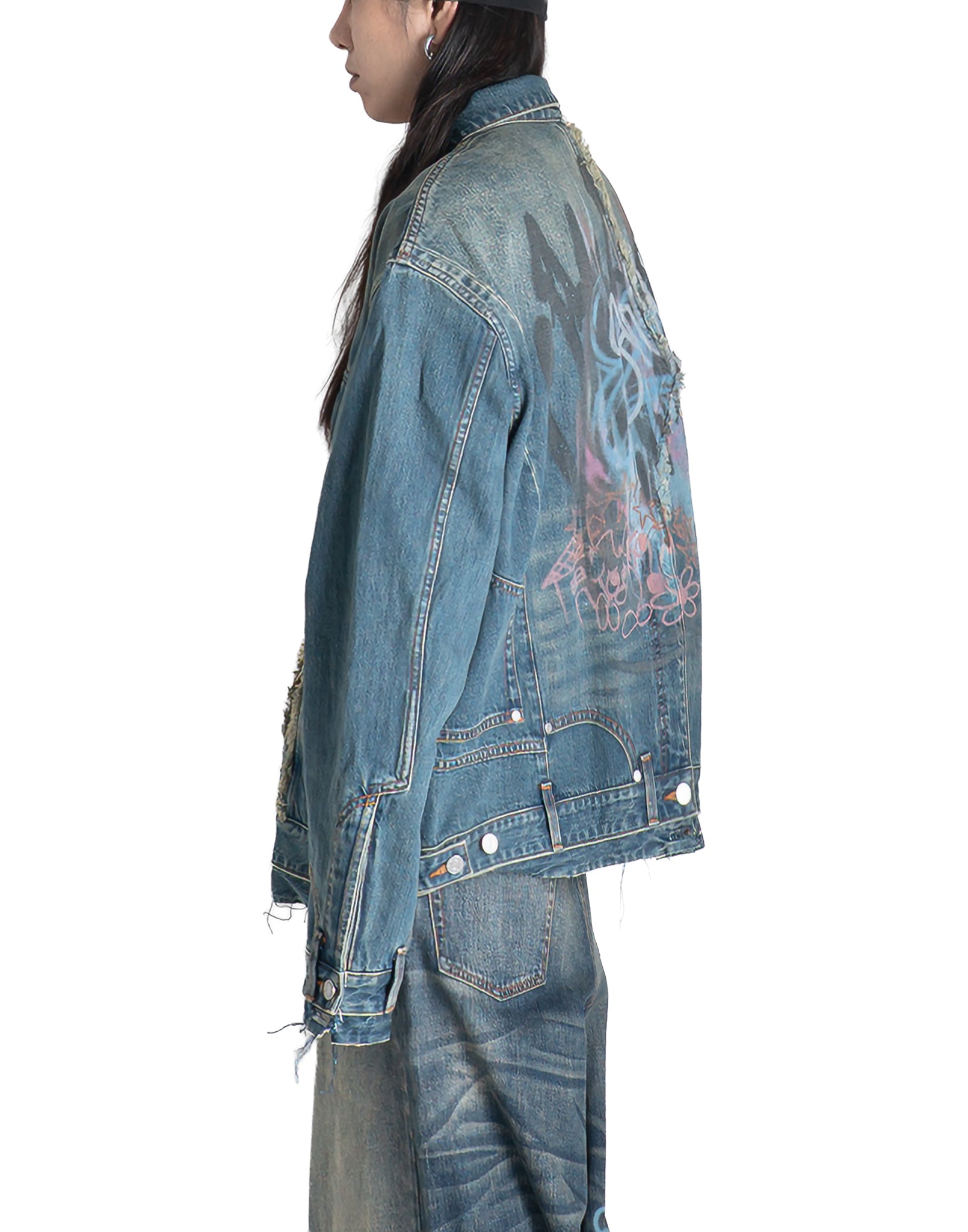 SANKUANZ - WASHED GRAFFITI PRINT LOOSE-FIT DENIM JACKET - 082plus