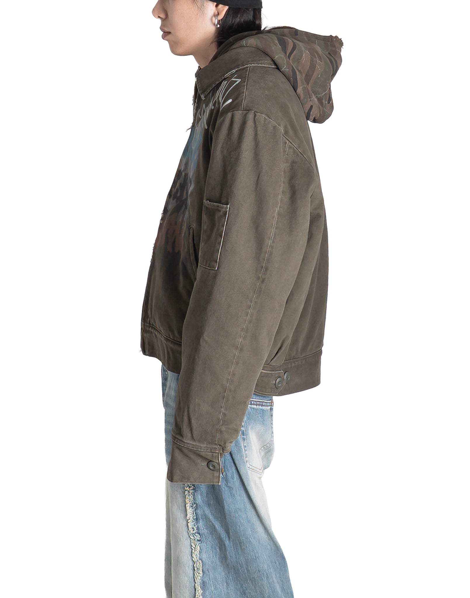 SANKUANZ - DISTRESSED WASHED GRAFFITI PRINT HOODED JACKET - 082plus