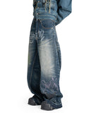 SANKUANZ - WASHED GRAFFITI PRINT LOOSE-FIT DENIM PANTS - 082plus