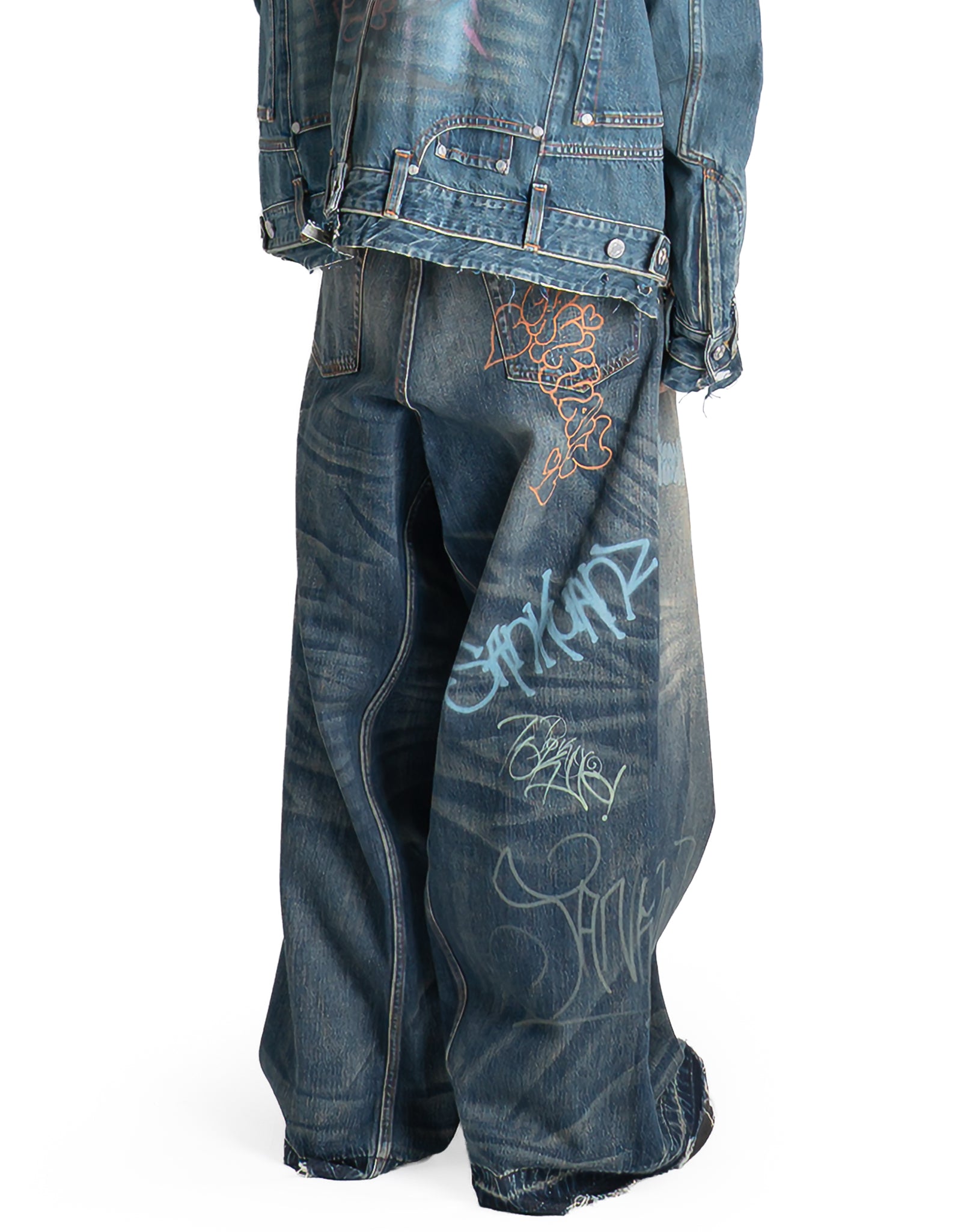 SANKUANZ - WASHED GRAFFITI PRINT LOOSE-FIT DENIM PANTS - 082plus