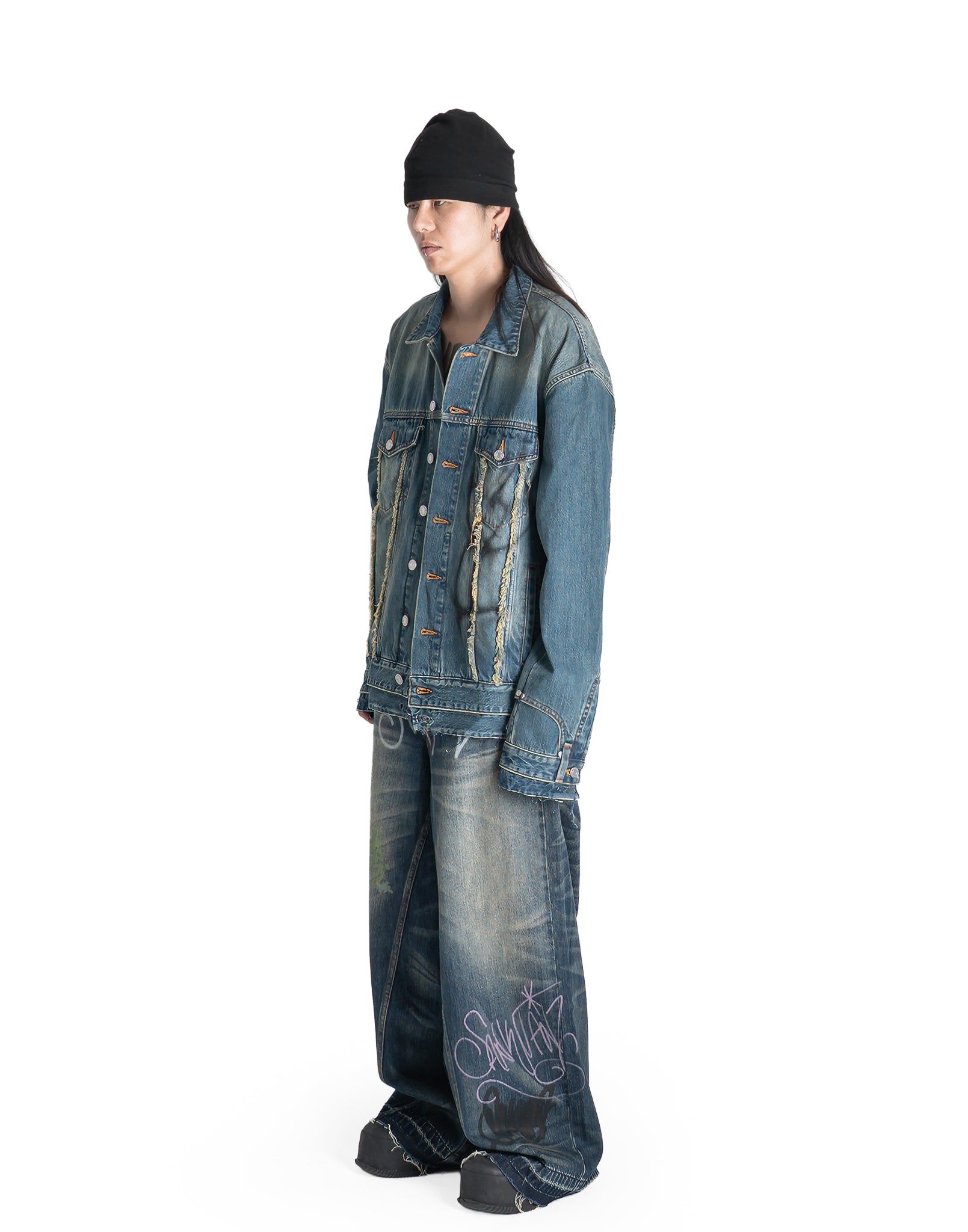 SANKUANZ - WASHED GRAFFITI PRINT LOOSE-FIT DENIM PANTS - 082plus