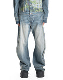 SANKUANZ - WASHED GRAFFITI PRINT LOOSE-FIT CURVED DENIM PANTS - 082plus
