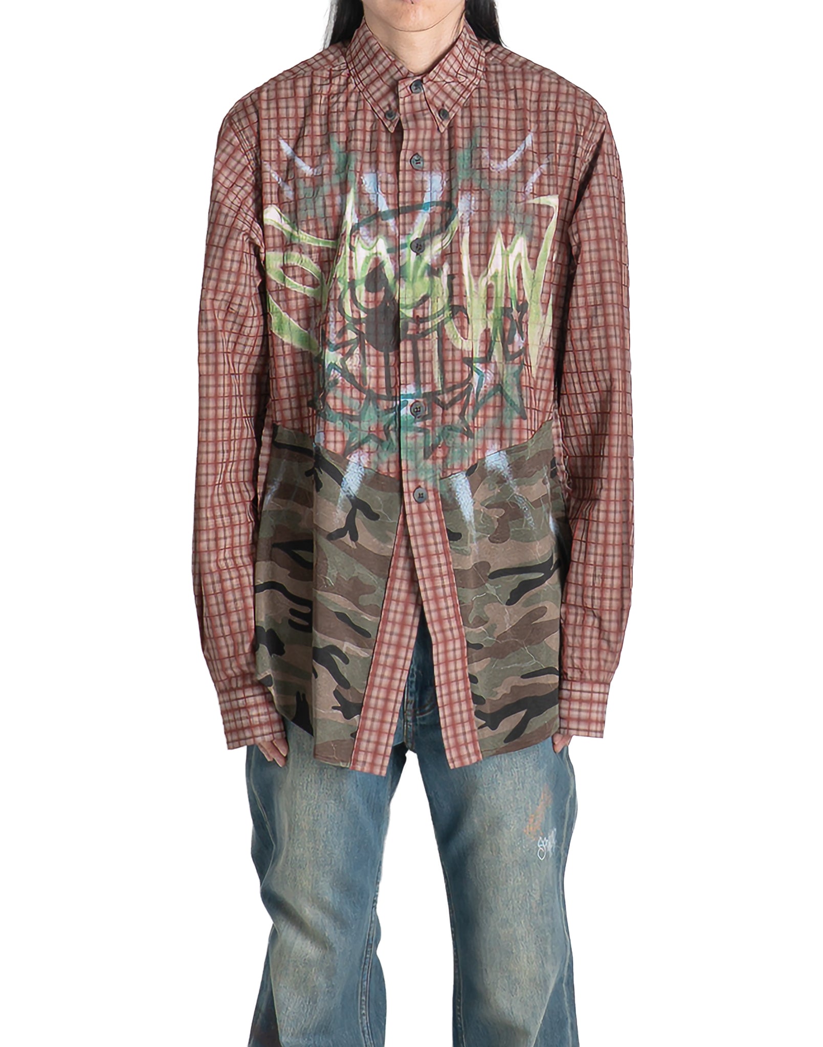 SANKUANZ - GRAFFITI SPLICED CAMO PLAID SHIRT - 082plus