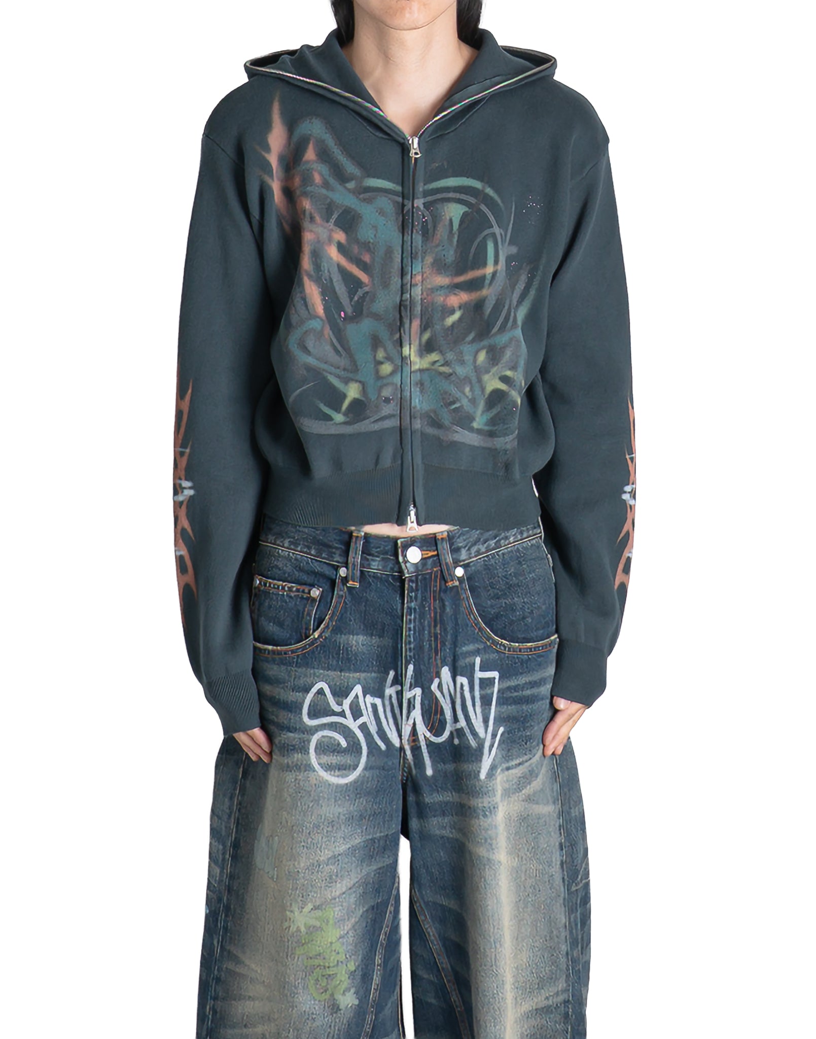 SANKUANZ - KNIT PRINT ZIP-UP HOODIE - 082plus