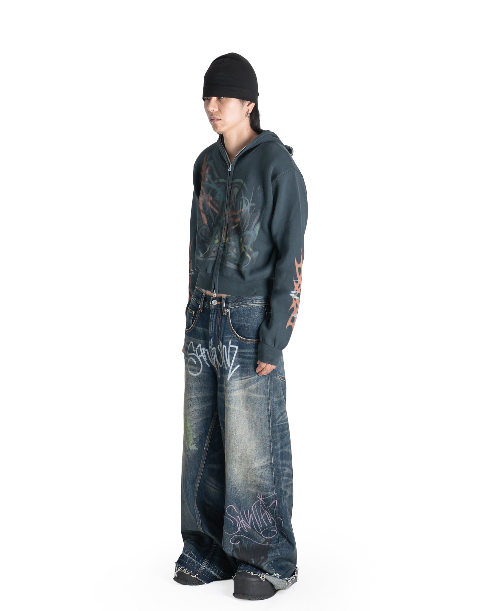 SANKUANZ - KNIT PRINT ZIP-UP HOODIE - 082plus