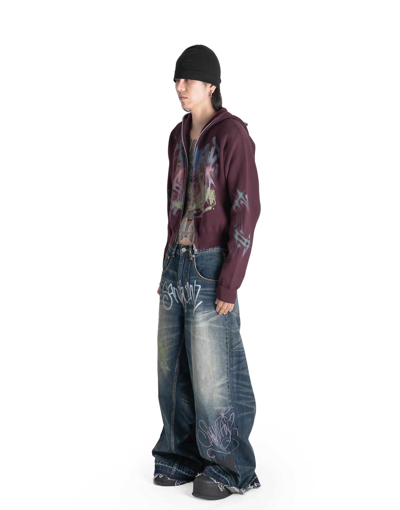 SANKUANZ - KNIT PRINT ZIP-UP HOODIE - 082plus