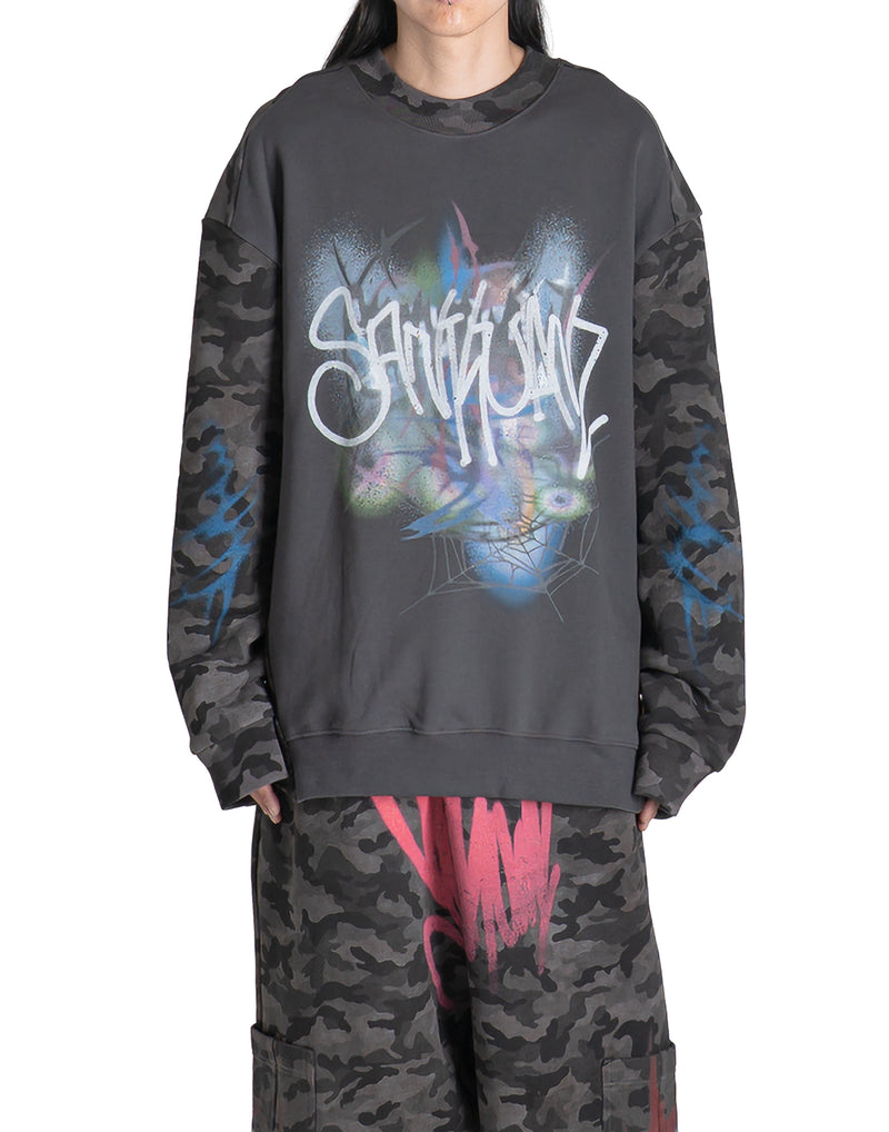 SANKUANZ - SPLICED CAMO GRAFFITI PRINT SWEATSHIRT - 082plus