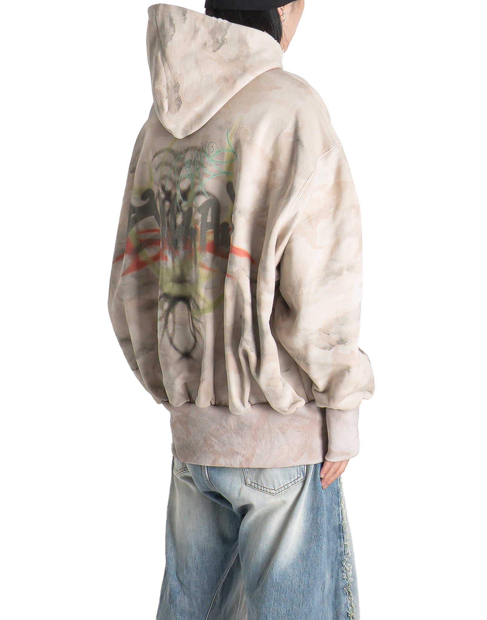 SANKUANZ - DISTRESSED PRINT ZIP-UP HOODIE - 082plus