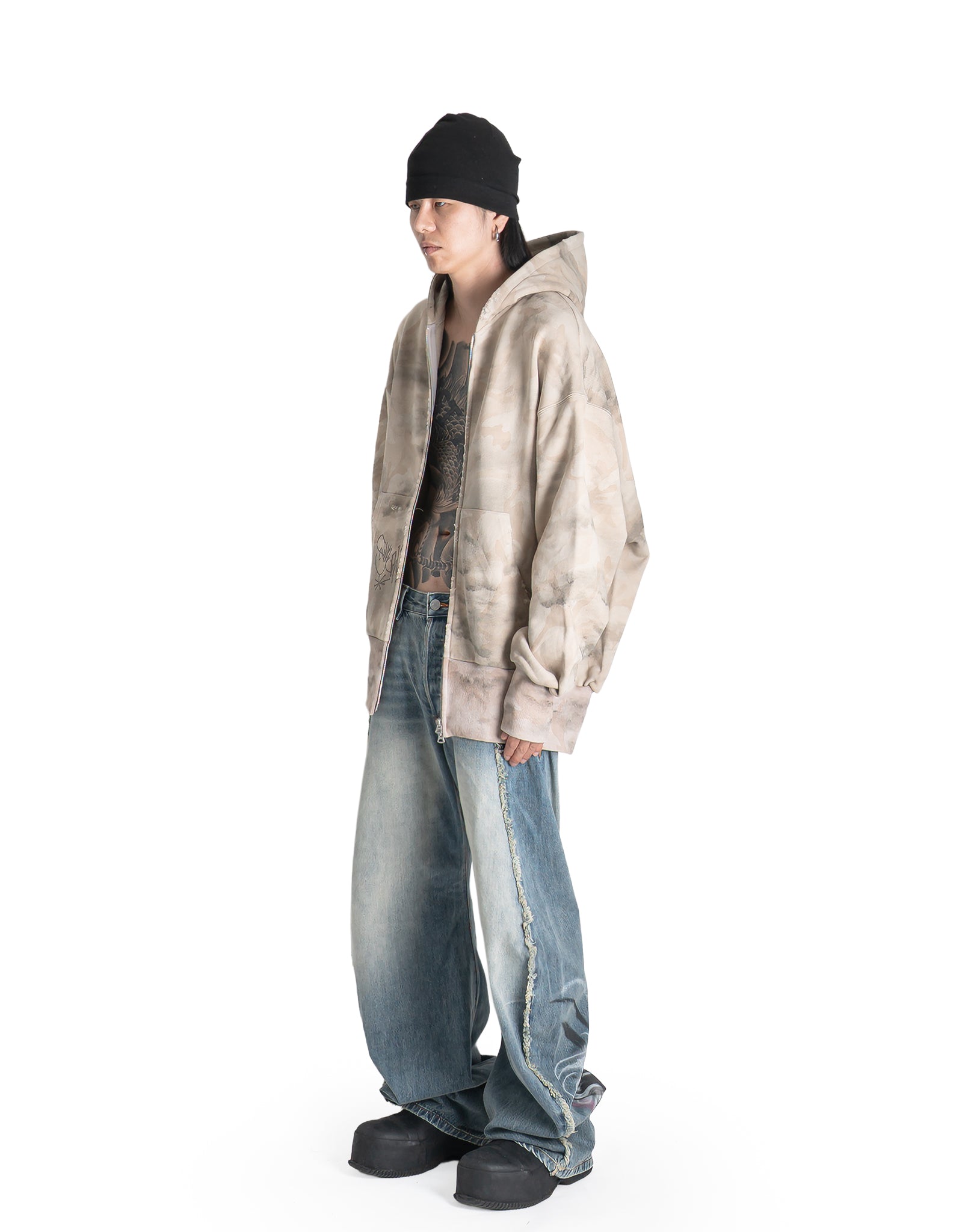SANKUANZ - DISTRESSED PRINT ZIP-UP HOODIE - 082plus