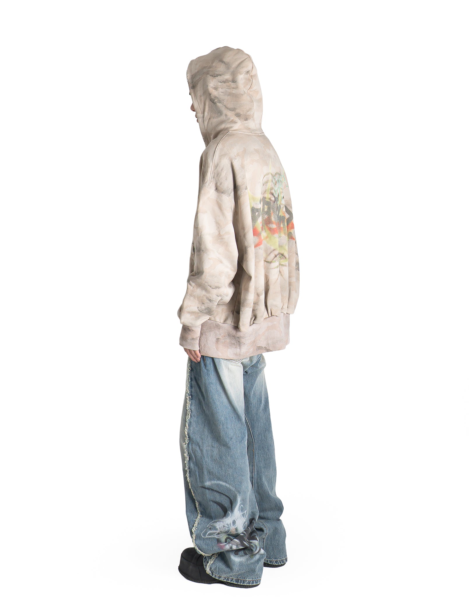 SANKUANZ - DISTRESSED PRINT ZIP-UP HOODIE - 082plus
