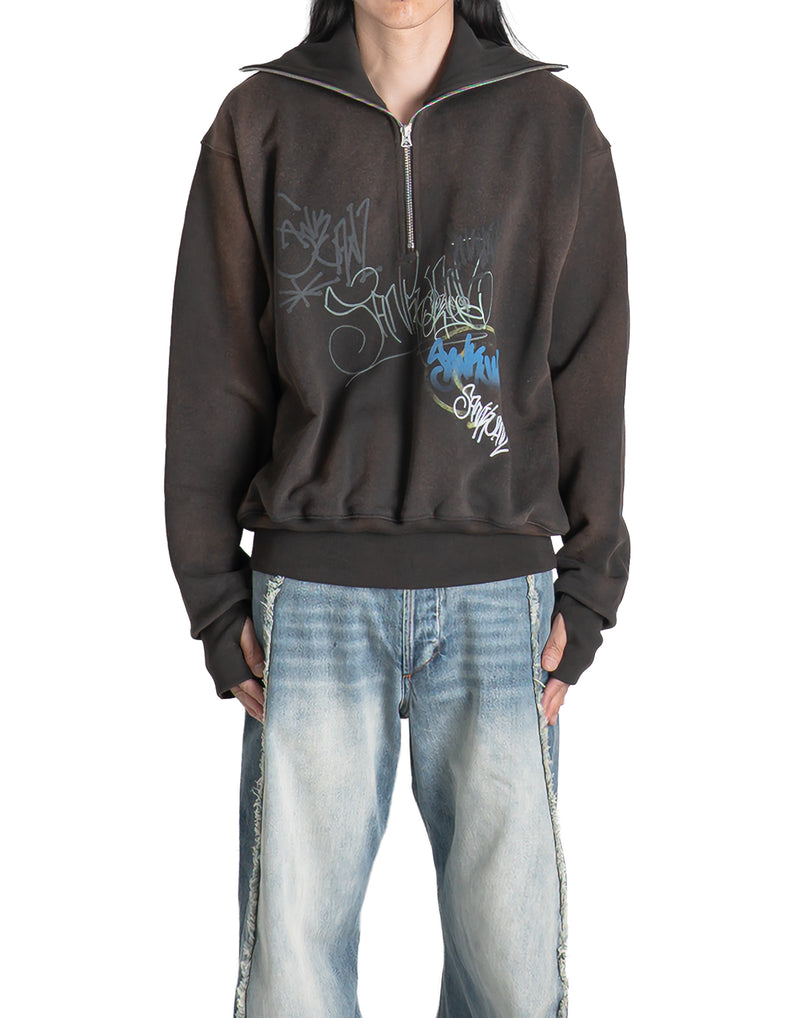SANKUANZ - DISTRESSED PRINT STAND-COLLAR SWEATSHIRT - 082plus