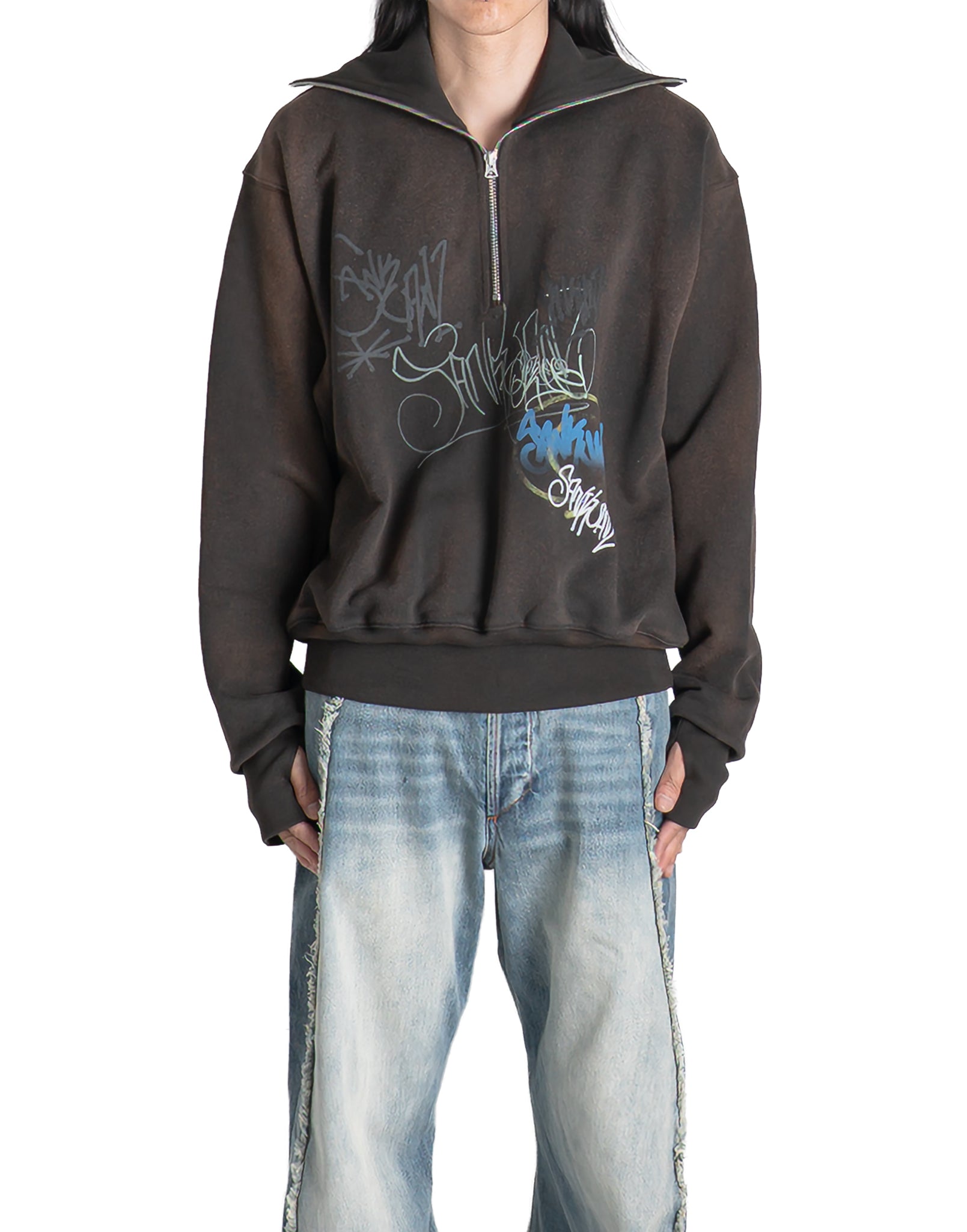 SANKUANZ - DISTRESSED PRINT STAND-COLLAR SWEATSHIRT - 082plus