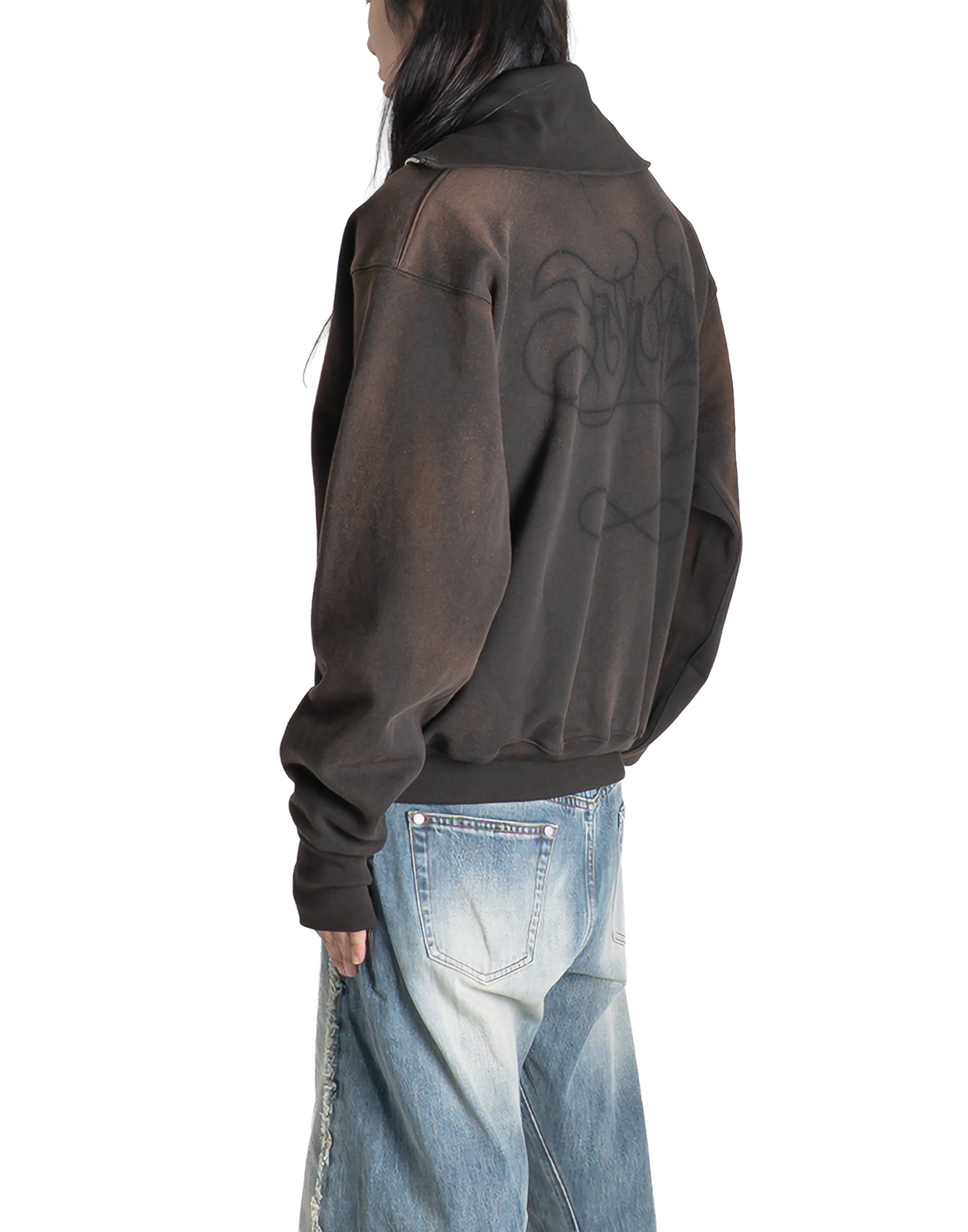 SANKUANZ - DISTRESSED PRINT STAND-COLLAR SWEATSHIRT - 082plus