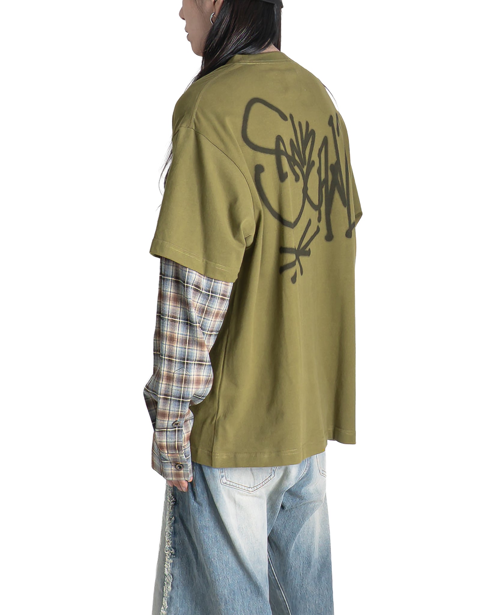 SANKUANZ - TWO IN ONE GRAFFITI PLAID PRINT LONG-SLEEVE - 082plus