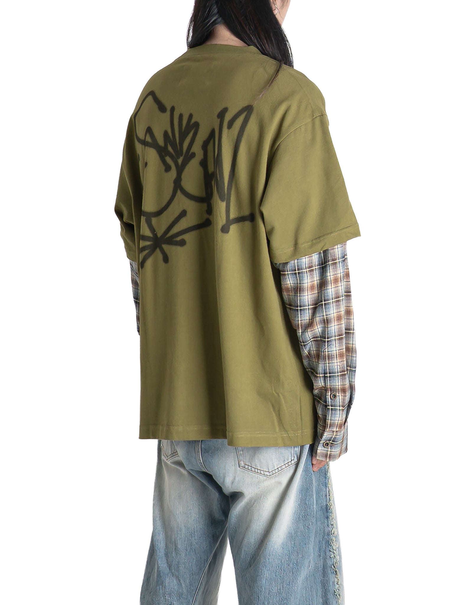 SANKUANZ - TWO IN ONE GRAFFITI PLAID PRINT LONG-SLEEVE - 082plus