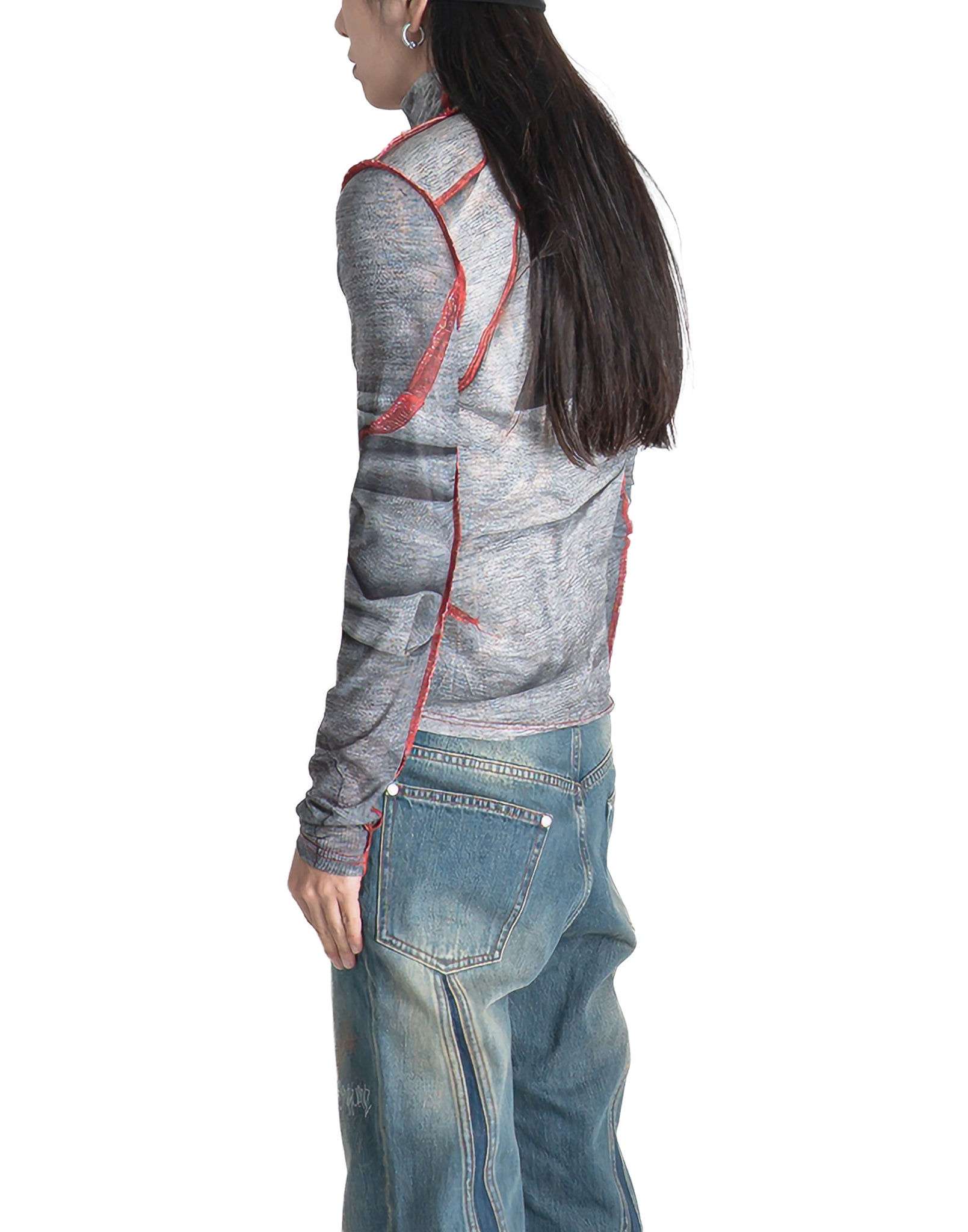 SANKUANZ - GRAFFITI COLOR-BLOCK MESH LONG-SLEEVE T-SHIRT - 082plus