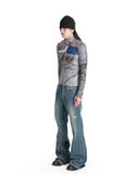 SANKUANZ - GRAFFITI COLOR-BLOCK MESH LONG-SLEEVE T-SHIRT - 082plus