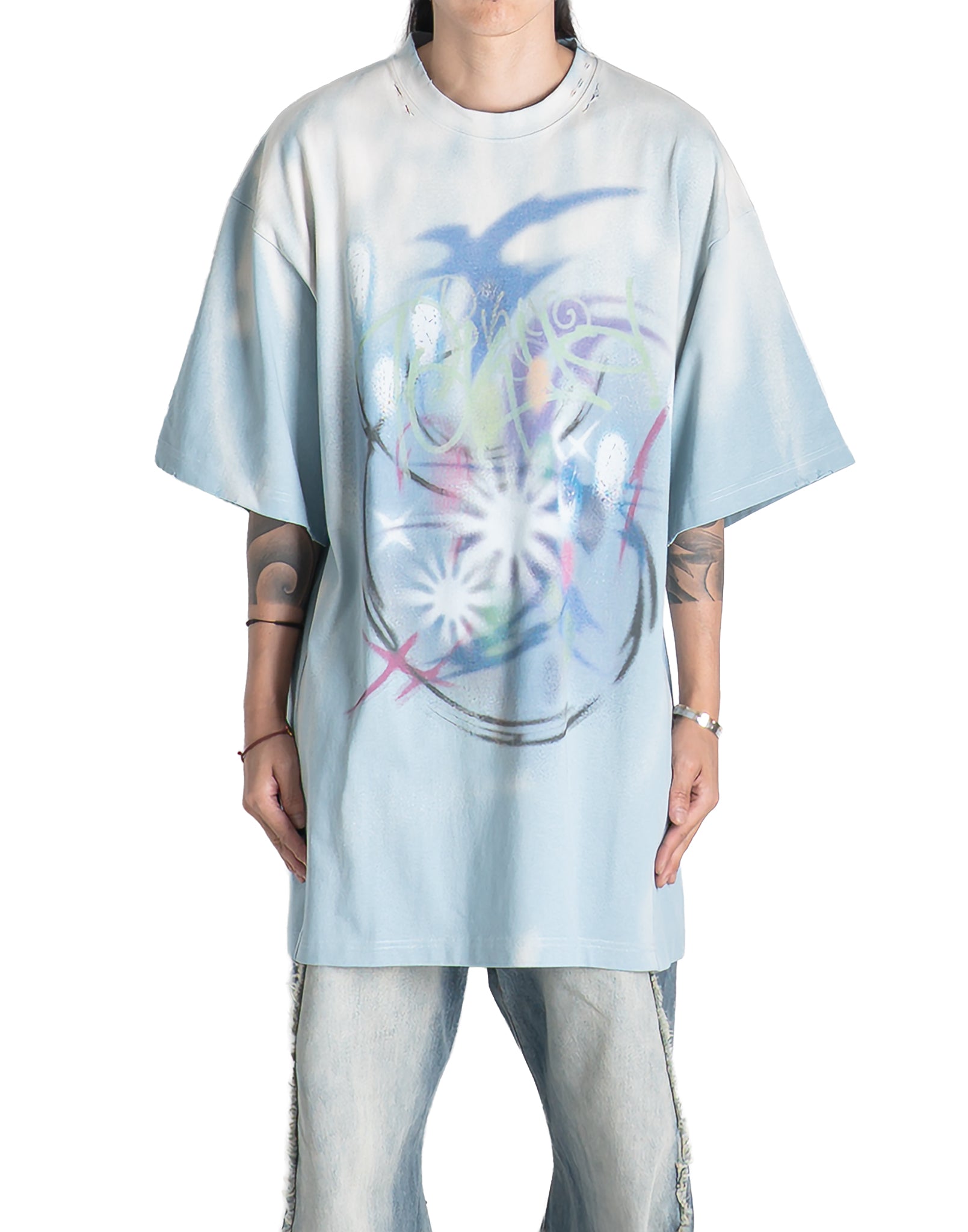 SANKUANZ - CROPPED REGULAR-SHOULDER GRAFFITI PRINT SHORT-SLEEVE T-SHIRT - 082plus