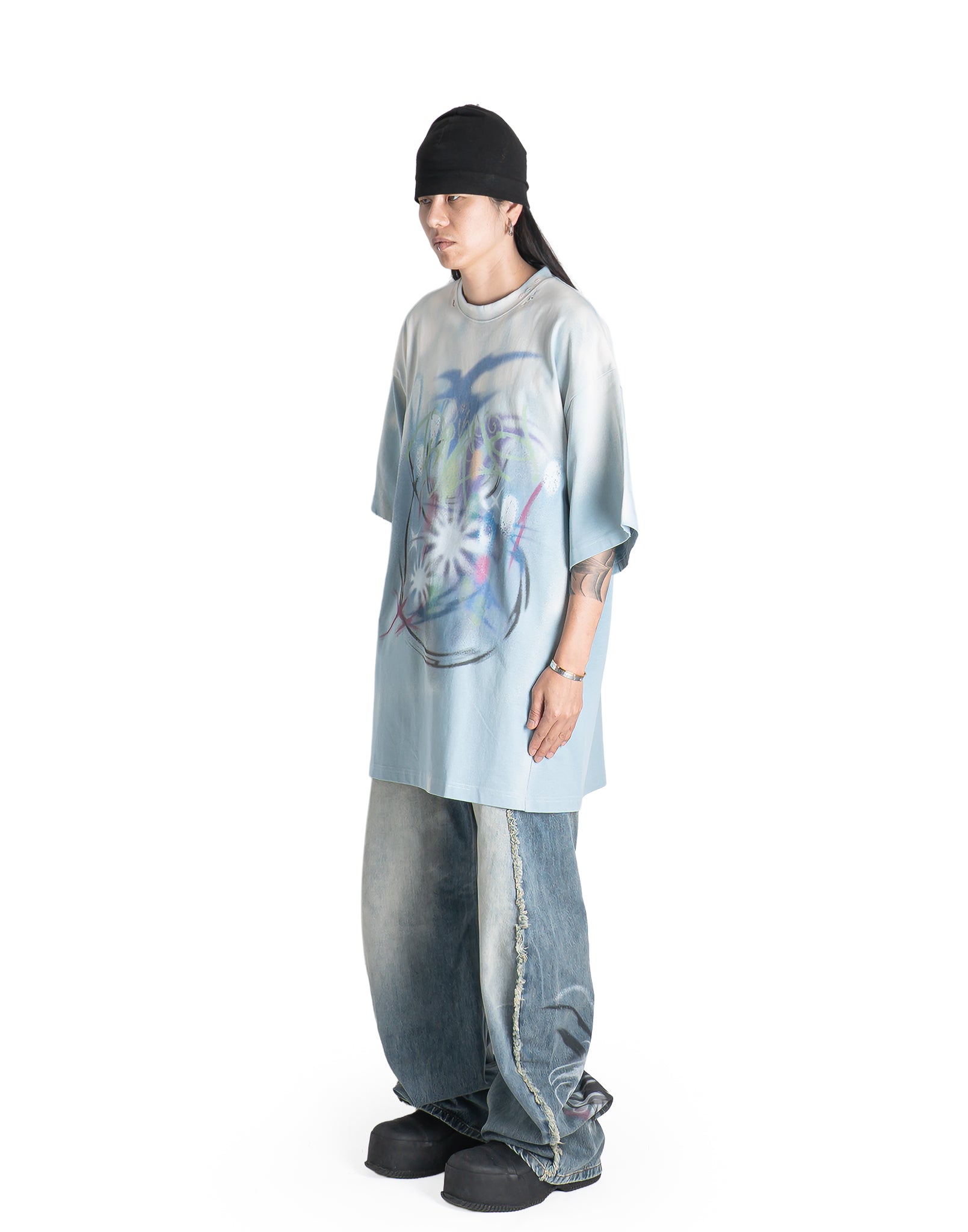 SANKUANZ - CROPPED REGULAR-SHOULDER GRAFFITI PRINT SHORT-SLEEVE T-SHIRT - 082plus