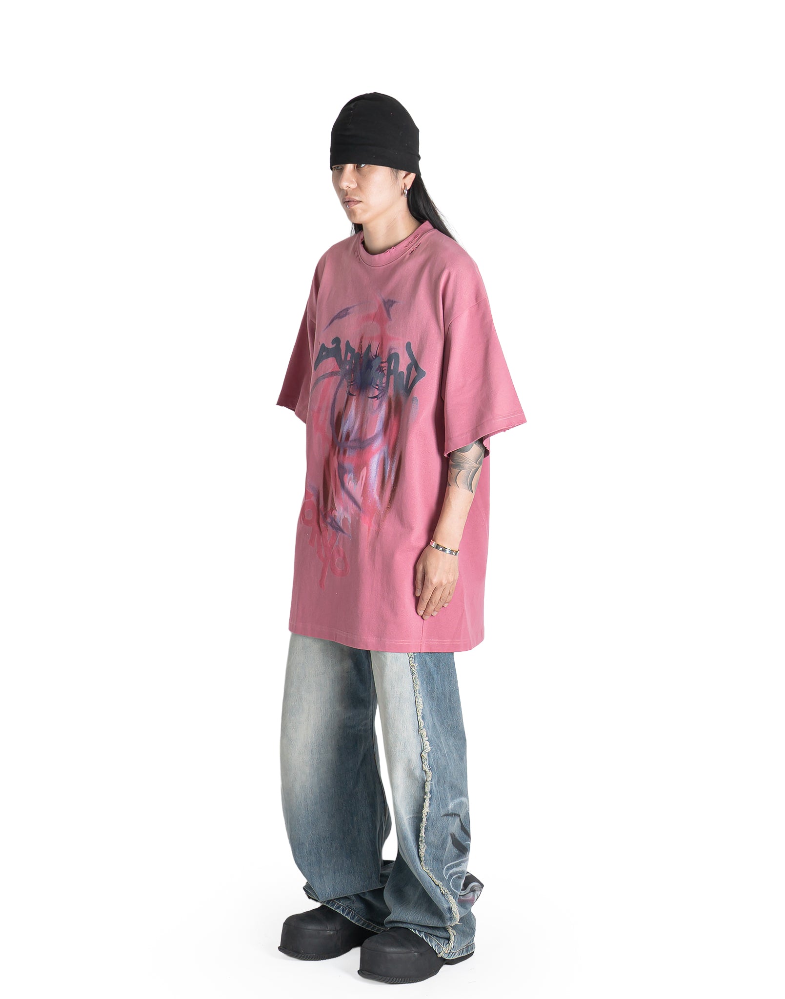 SANKUANZ - CROPPED REGULAR-SHOULDER GRAFFITI PRINT SHORT-SLEEVE T-SHIRT - 082plus