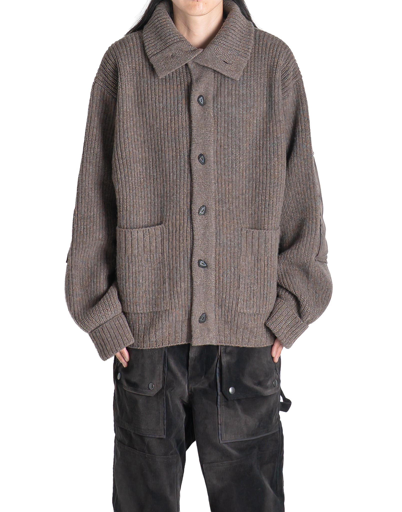 JiyongKim - SUN-BLEACHED WIDE COLLAR KNIT CARDIGAN - 082plus