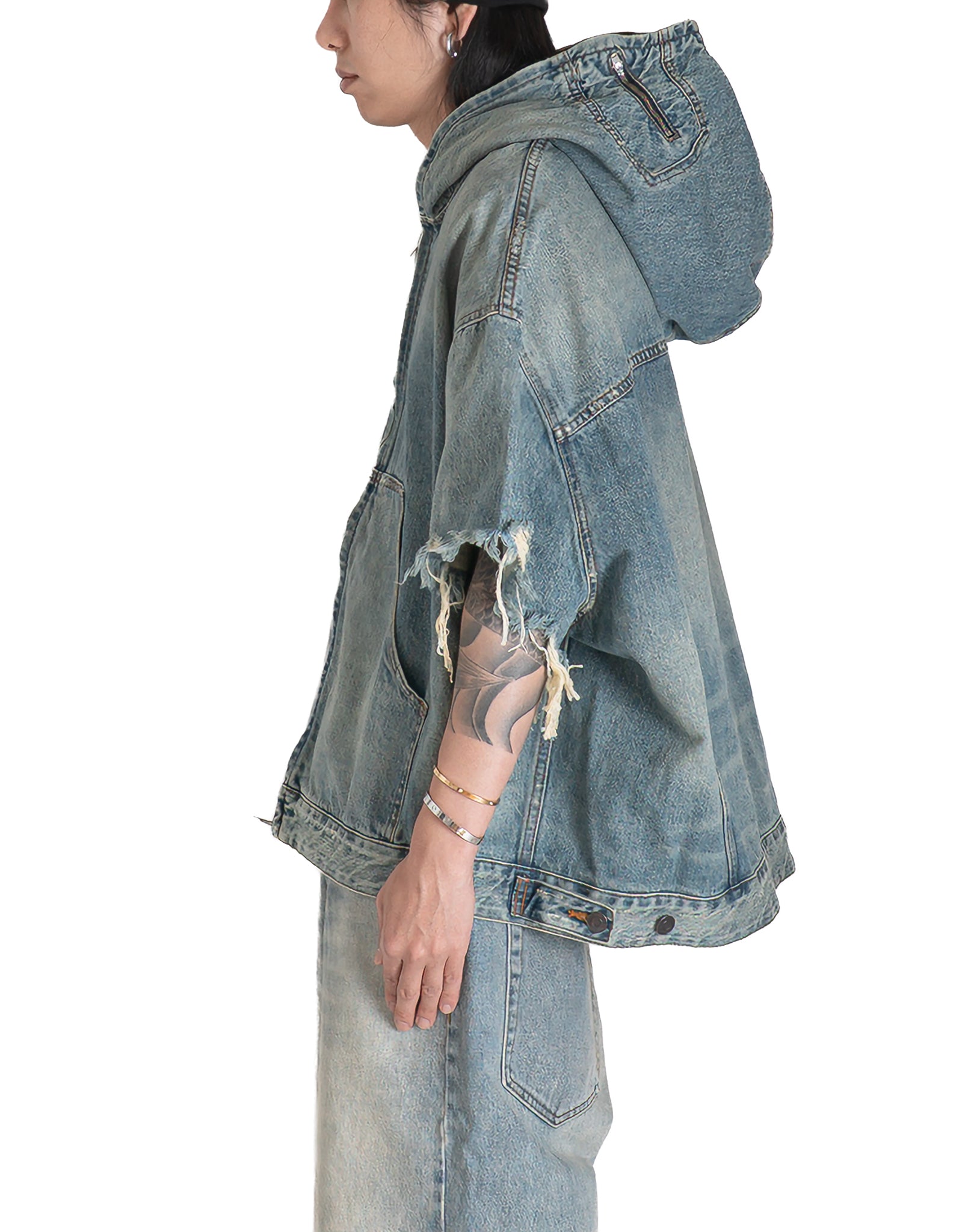 DINGYUN ZHANG - TN1 SHORT-SLEEVE DENIM HOODIE - 082plus