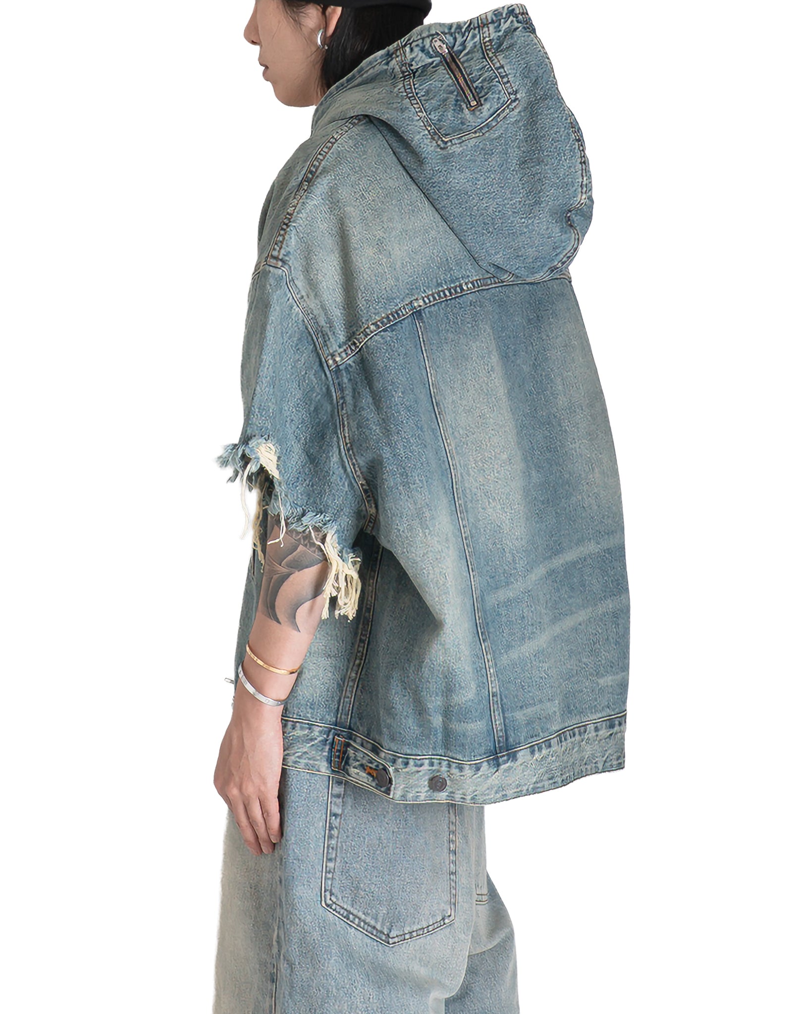 DINGYUN ZHANG - TN1 SHORT-SLEEVE DENIM HOODIE - 082plus