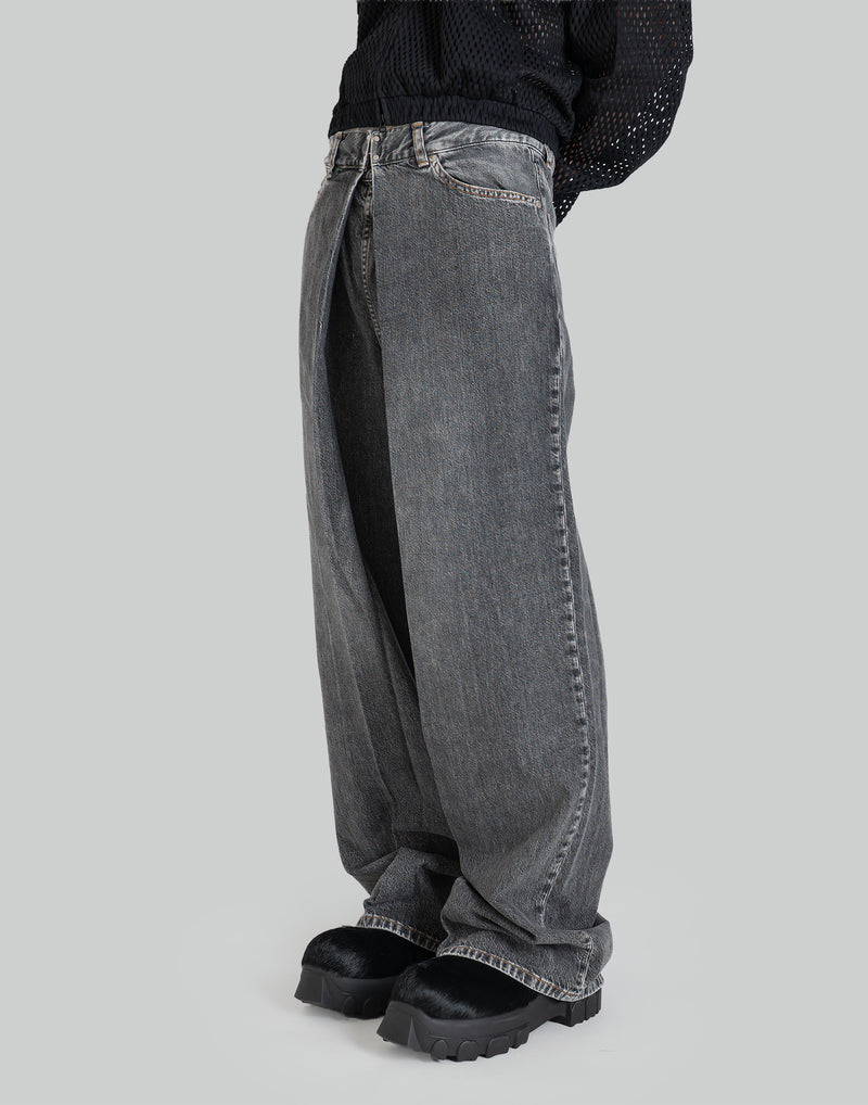 WASHED DENIM WIDE PANTS
