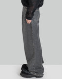 WASHED DENIM WIDE PANTS