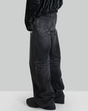 WASHED DENIM WIDE PANTS - 082plus