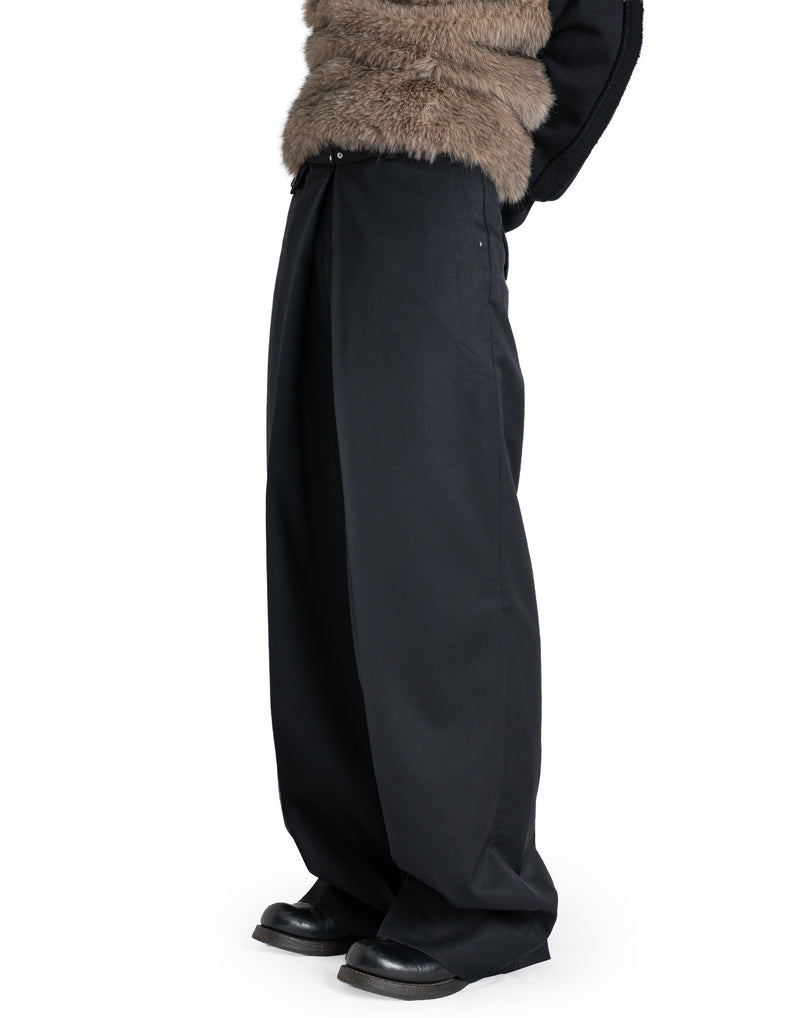 WOOL GABARDINE FOLDED WIDE TROUSERS