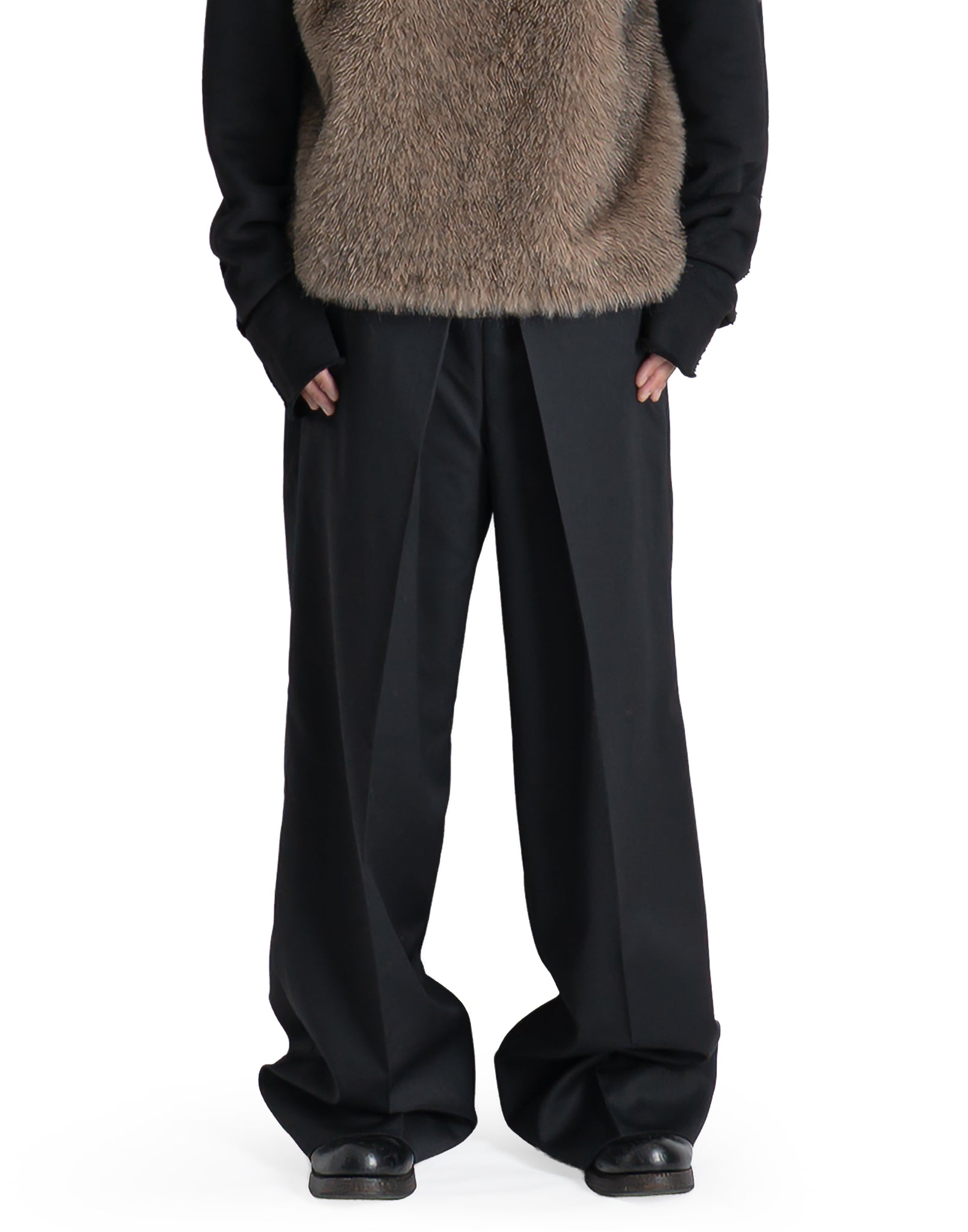 WOOL GABARDINE FOLDED WIDE TROUSERS