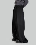 WOOL GABARDINE TUCKED WIDE TROUSERS