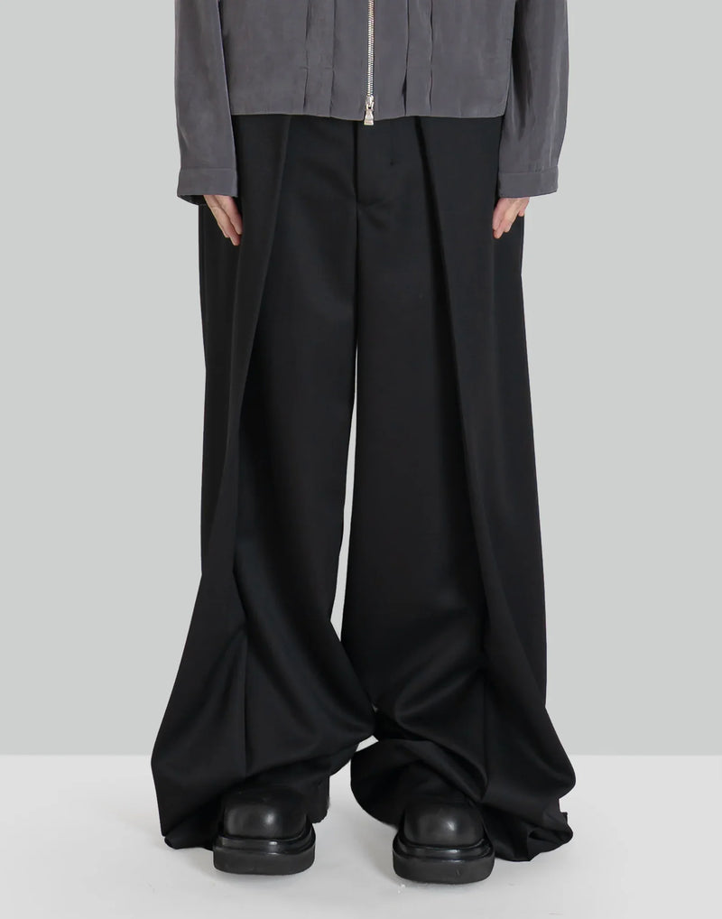 JOHN LAWRENCE SULLIVAN - WOOL GABARDINE TUCKED WIDE TROUSERS - 082plus