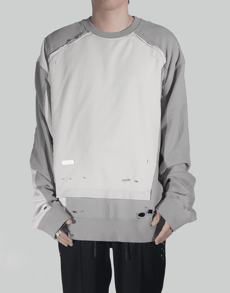 C2H4 DISTRESSED PANELLED VAGRANT CREWNECK 082plus