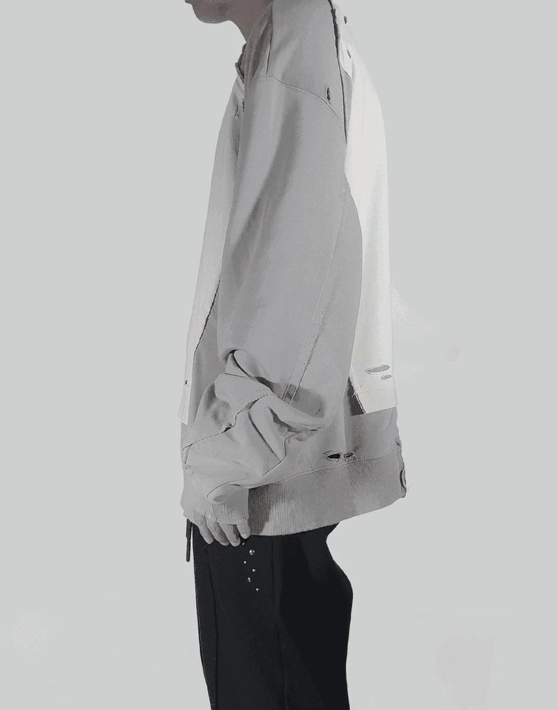 C2H4 - DISTRESSED PANELLED VAGRANT CREWNECK - 082plus