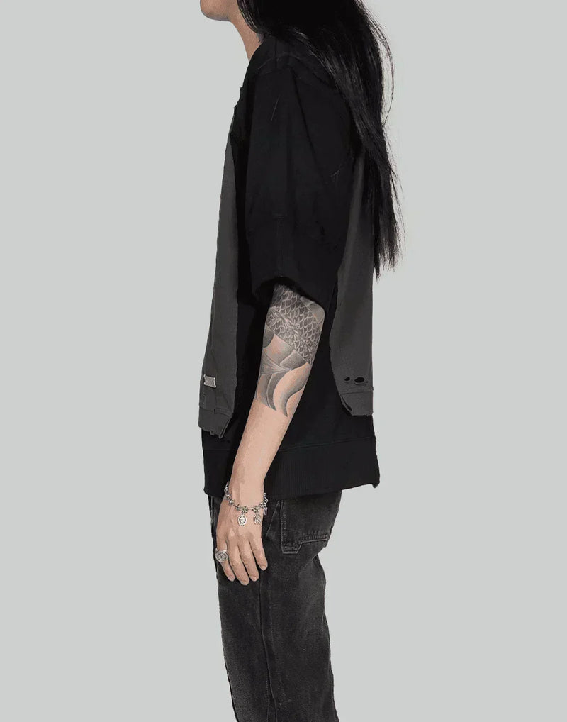 C2H4 - “Future Yacht Club” DISTRESSED PANELLED VAGRANT T-SHIRT - 082plus