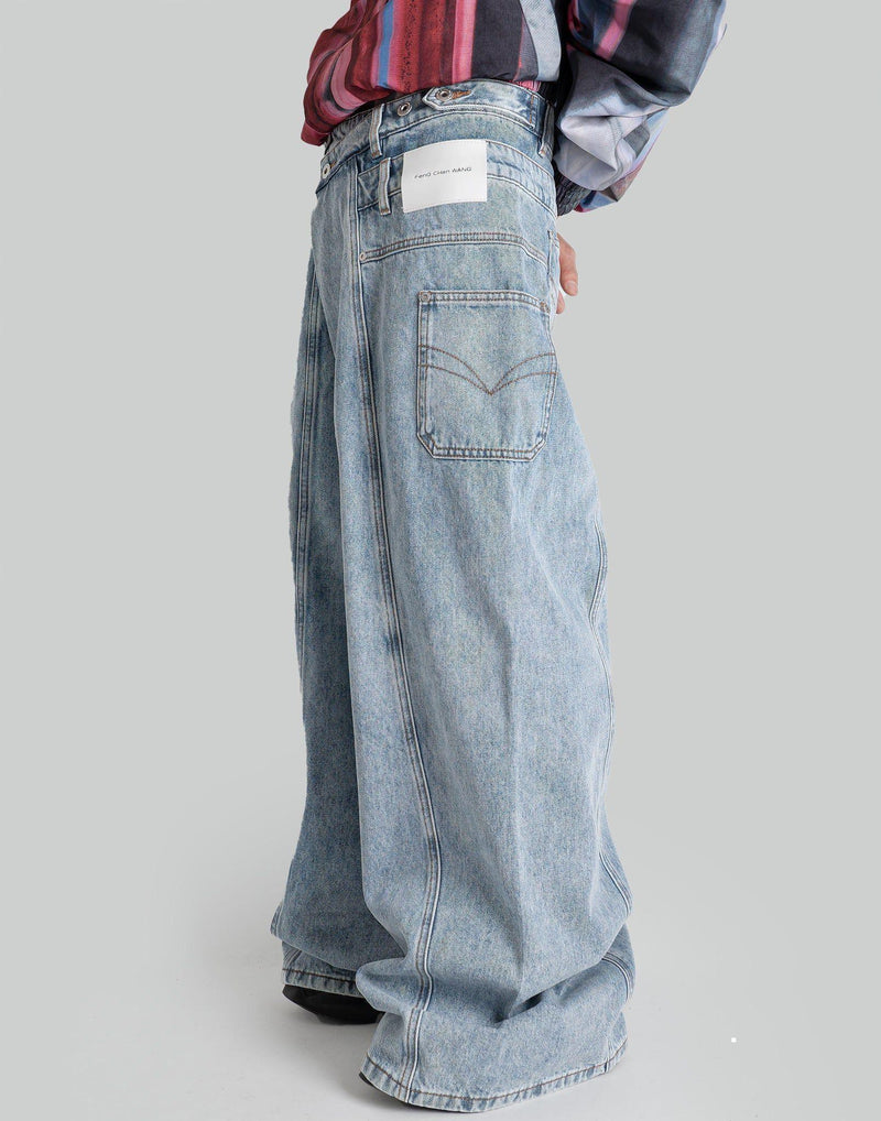FENG CHEN WANG - ASYMETRIC WIDE LEG JEANS WITH PANEL REMAKE - 082plus