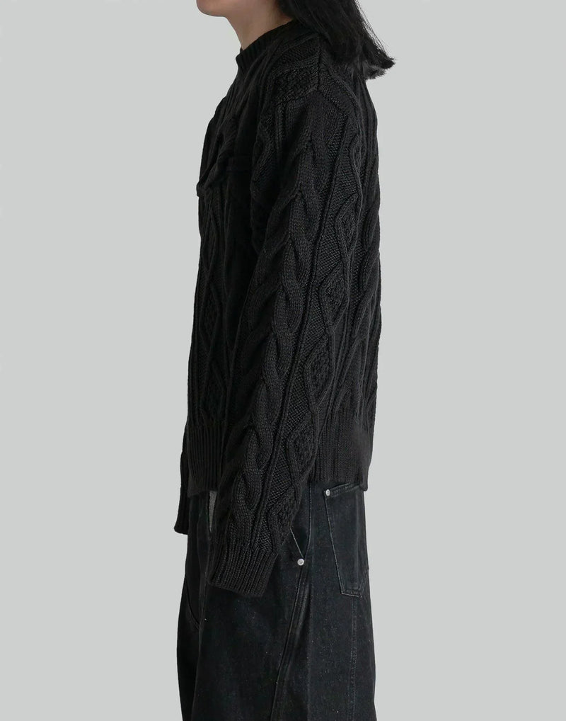 FENG CHEN WANG - DOUBLE-COLLAR CABLE KNIT JUMPER - 082plus