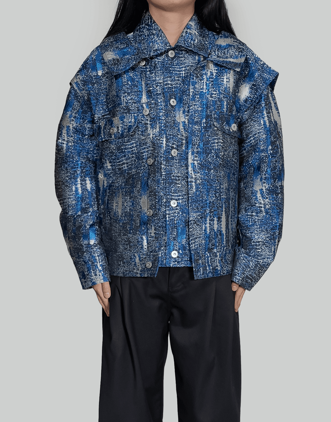 Feng Chen Wang Black Jacquard Denim Jacket